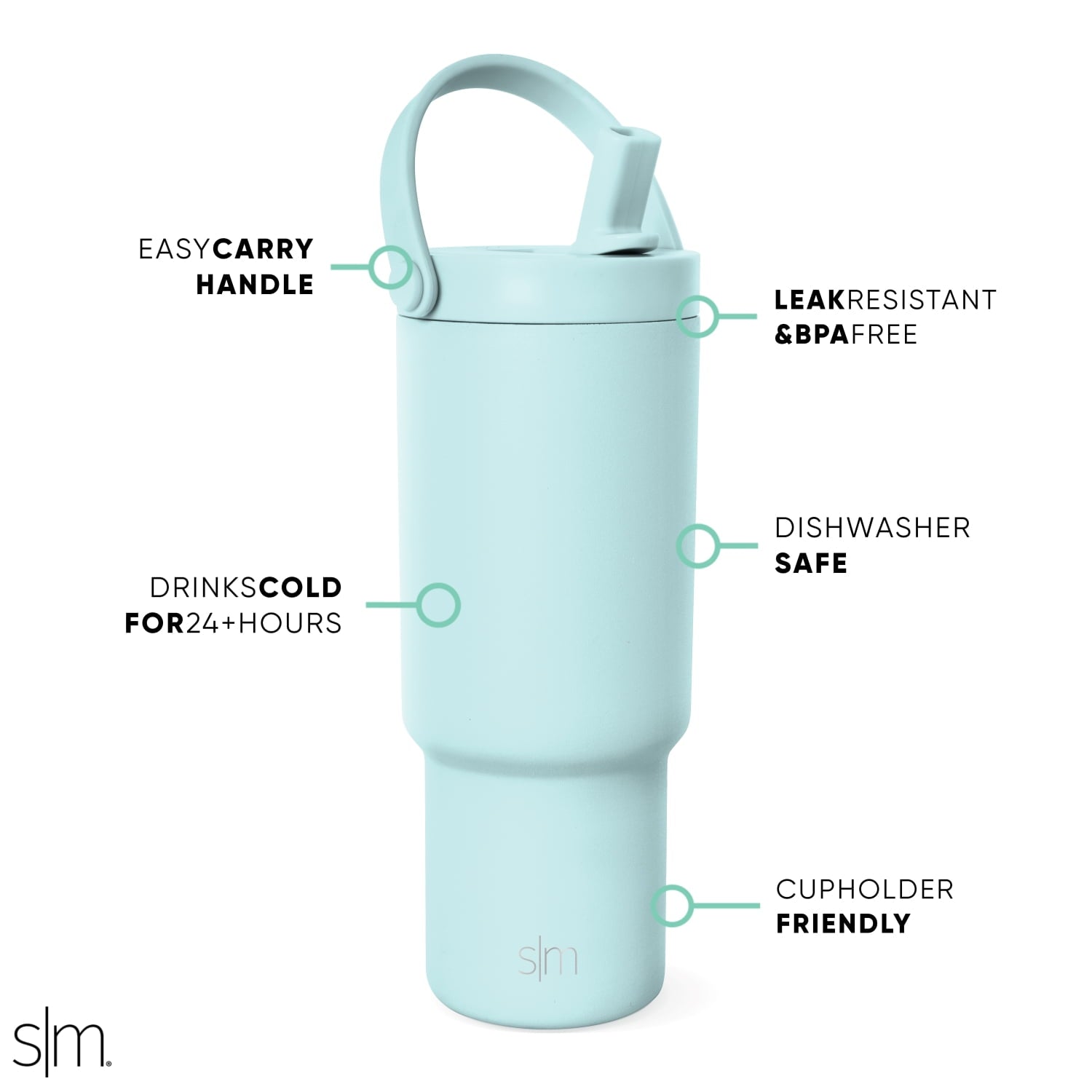 Simple Modern 24 fl oz Insulated Stainless Steel Trek Pivot Tumbler with Straw Lid and Top Handle|Seaside Blue Edition-8TVY
