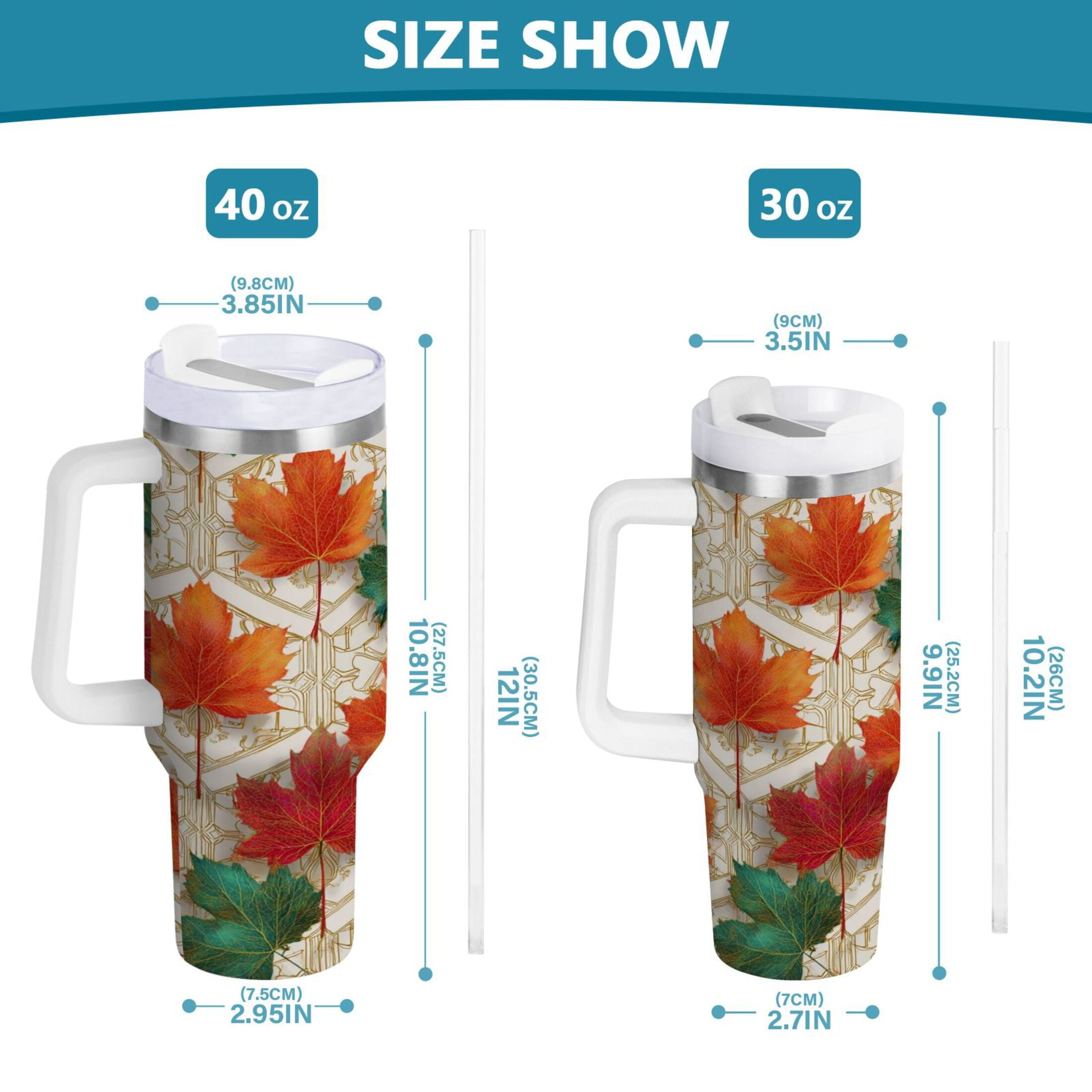 30 oz Insulated Stainless Steel Tumbler Double Wall Stainless Steel Tumbler with 2-Way Drinking Green and Red Maple Leaves Edition-5Z5P