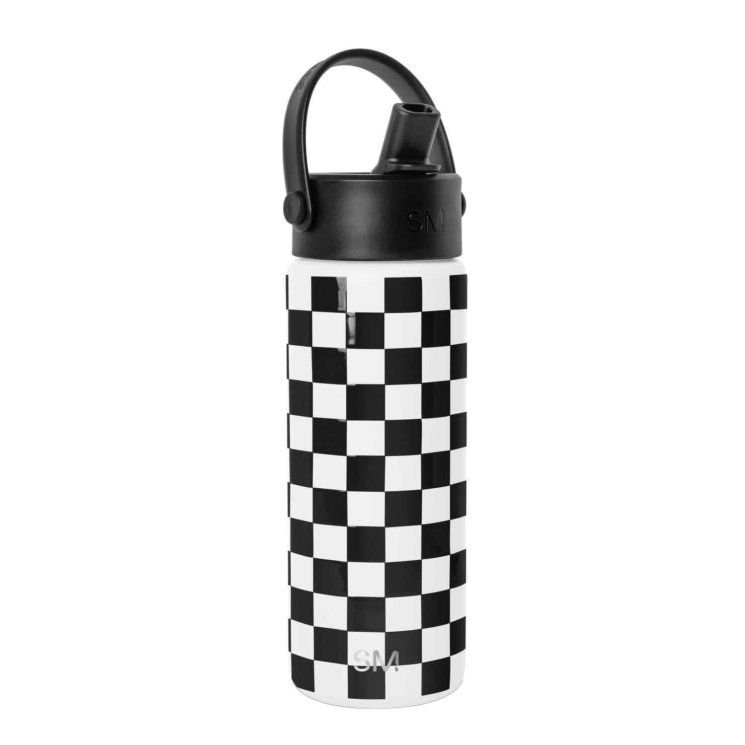 Simple Modern 18 fl oz Insulated Stainless Steel Summit Wide Mouth Water Bottle with Handle and Straw Lid|Black and White Checkmate Edition-7ZAM