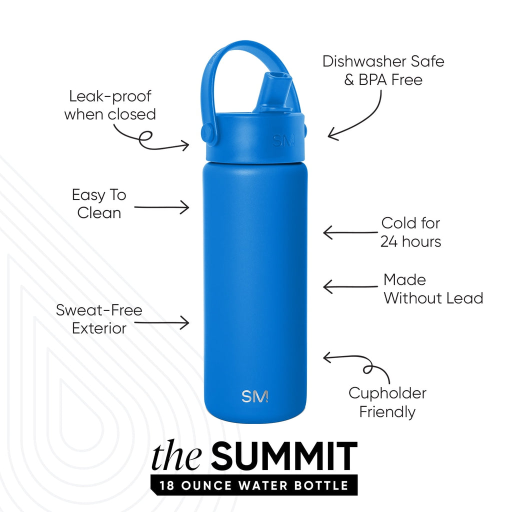 Simple Modern 18 fl oz Insulated Stainless Steel Summit Wide Mouth Water Bottle with Handle and Straw Lid|Black and White Checkmate Edition-7ZAM