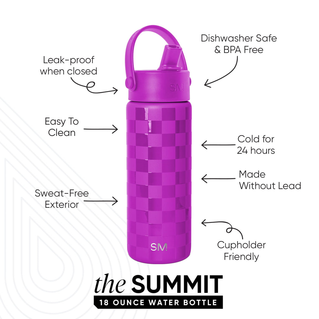 Simple Modern 18 fl oz Insulated Stainless Steel Summit Wide Mouth Water Bottle with Handle and Straw Lid|Black and White Checkmate Edition-7ZAM