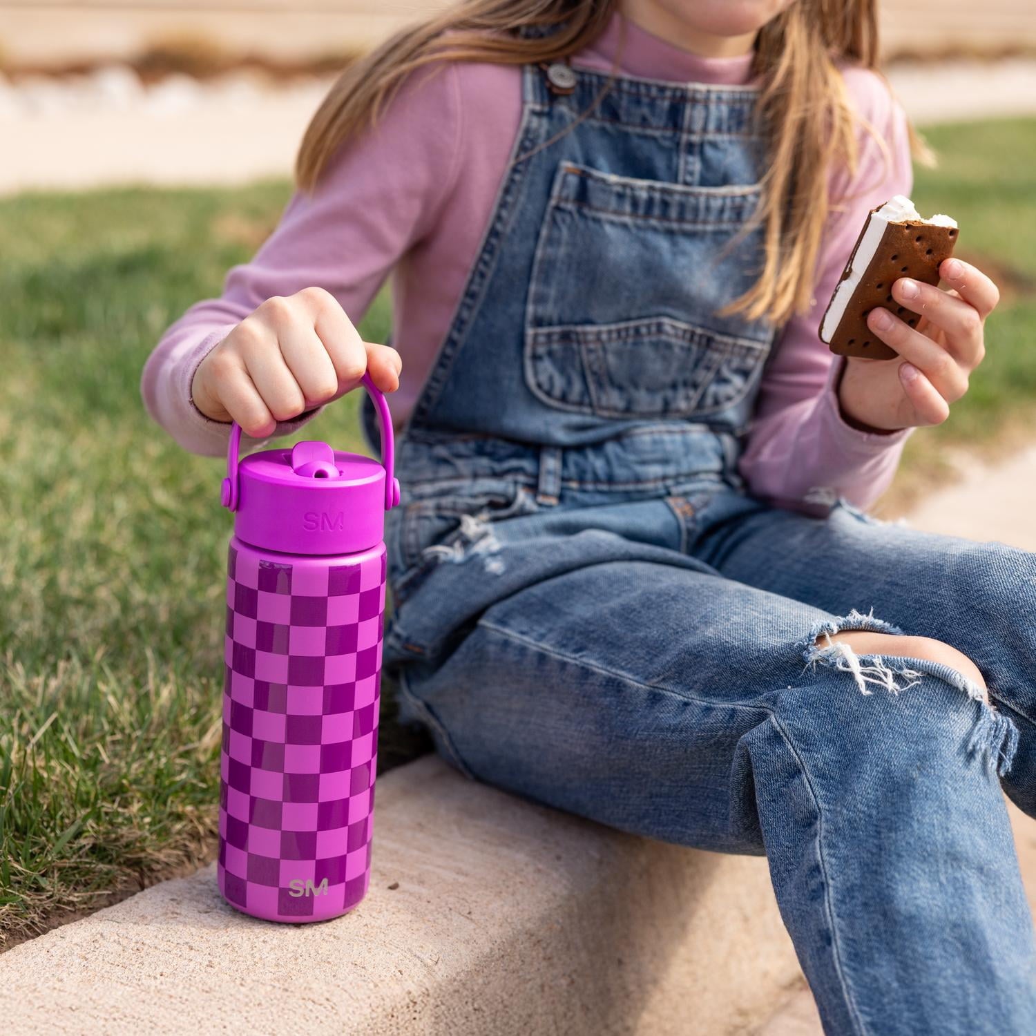 Simple Modern 18 fl oz Insulated Stainless Steel Summit Wide Mouth Water Bottle with Handle and Straw Lid|Black and White Checkmate Edition-7ZAM