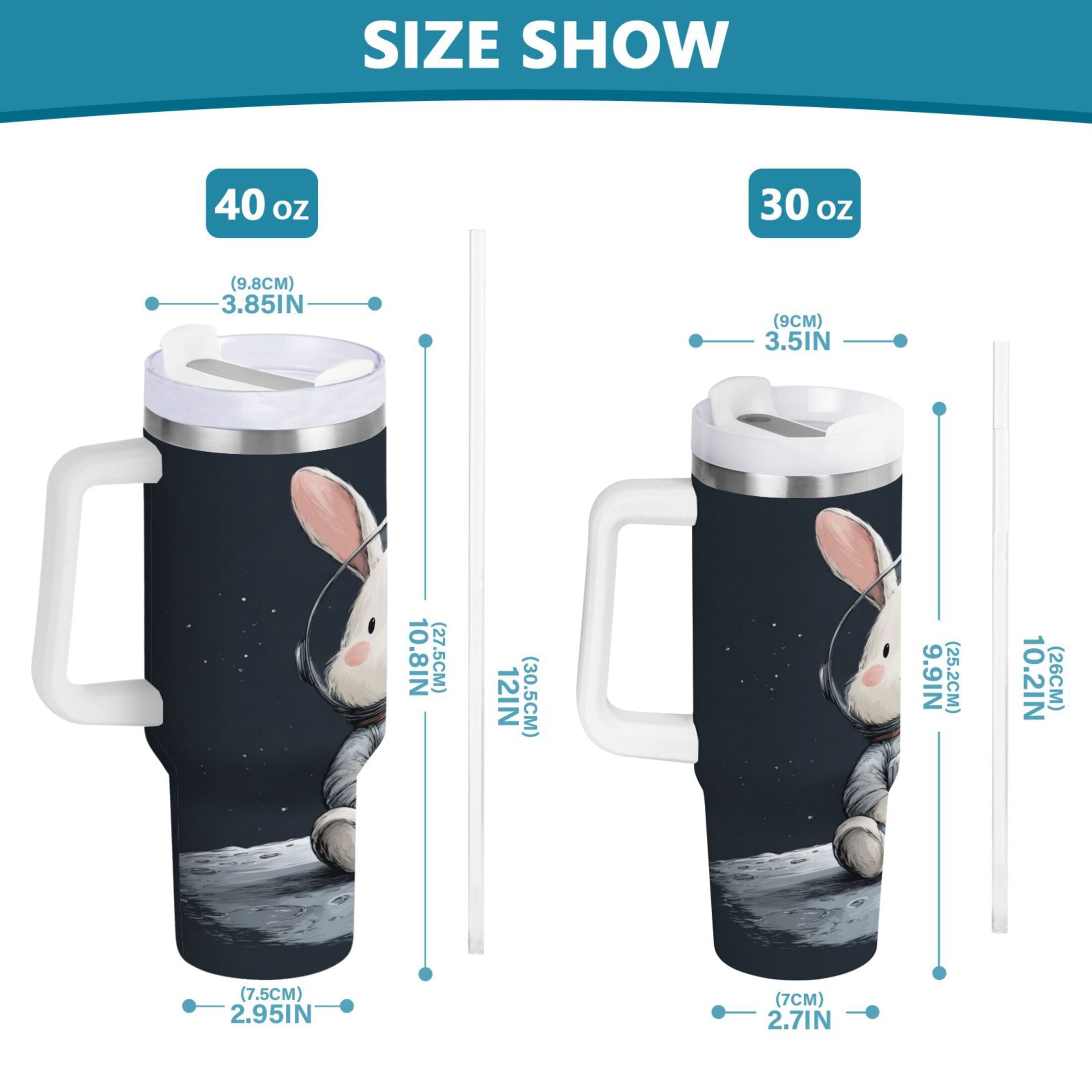 40 oz Insulated Stainless Steel Tumbler Double Wall Stainless Steel Tumbler with 2-Way Drinking Rabbit in A Space Edition-2DXJ