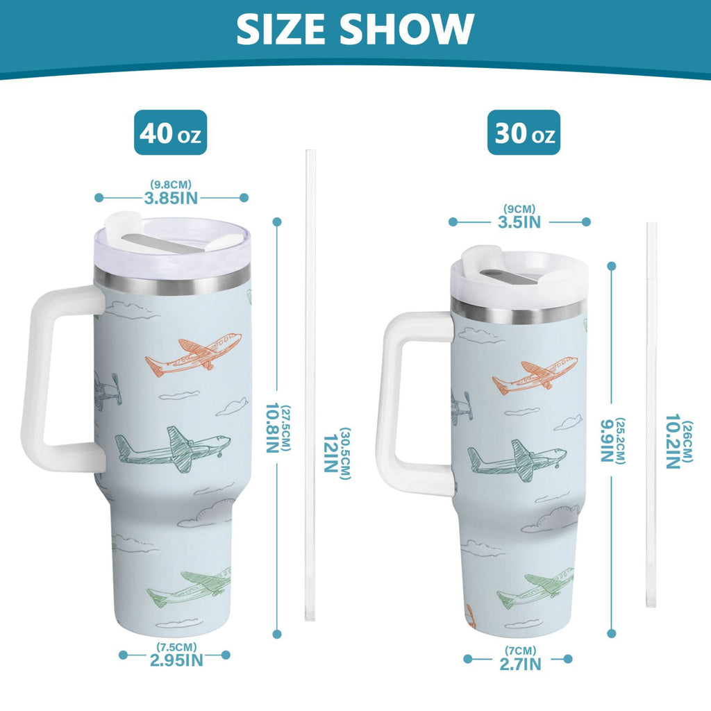 30 oz Insulated Stainless Steel Tumbler Double Wall Stainless Steel Tumbler with 2-Way Drinking Pastel Doodle Airplanes Edition-IB23