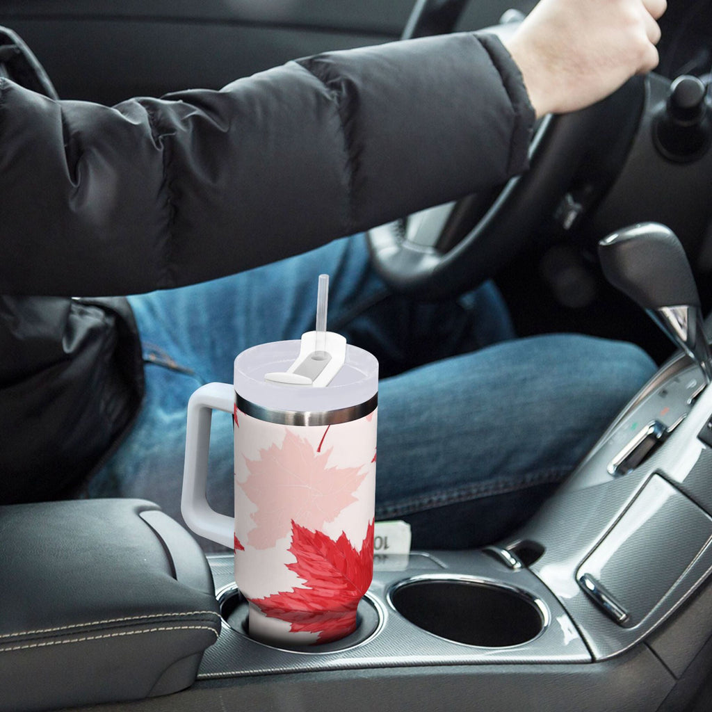 40 oz Insulated Stainless Steel Tumbler Double Wall Stainless Steel Tumbler with 2-Way Drinking Red Maple Leaves Pattern Edition-RVAZ