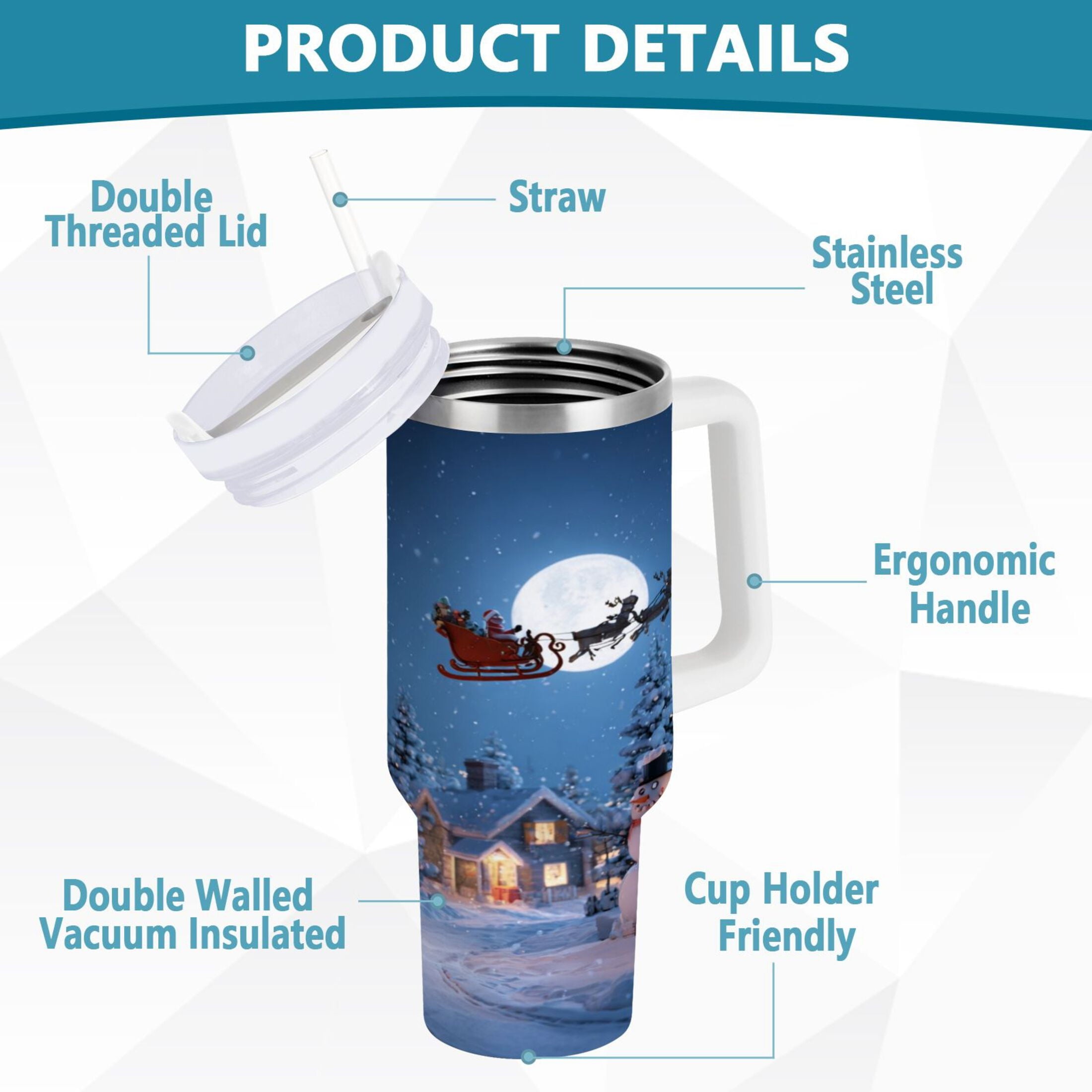 30 oz Insulated Stainless Steel Tumbler Double Wall Stainless Steel Tumbler with 2-Way Drinking Christmas Night Scene Edition-3V9N