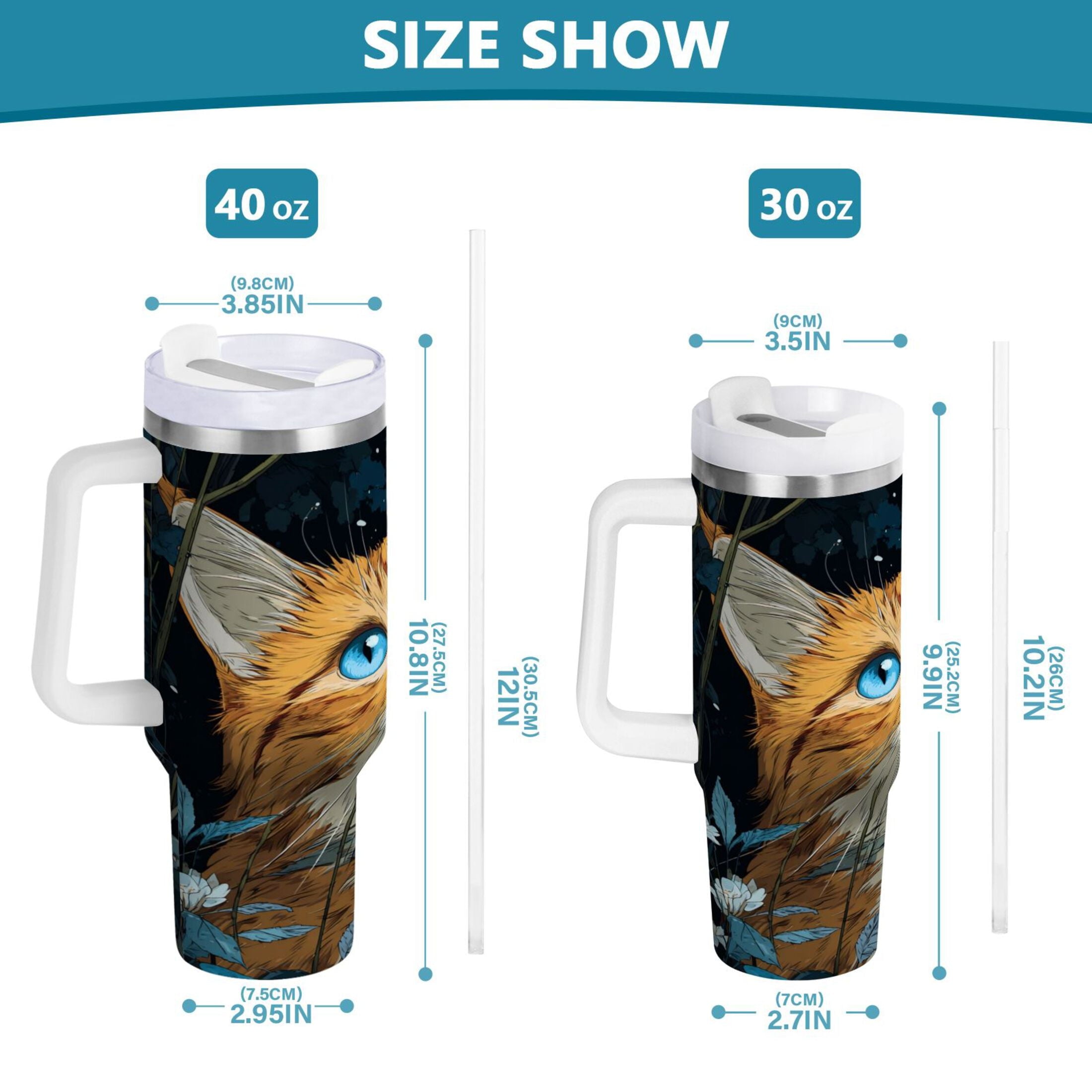 30 oz Insulated Stainless Steel Tumbler Double Wall Stainless Steel Tumbler with 2-Way Drinking Orange Cat with Blue Eyes Edition-Y7S0