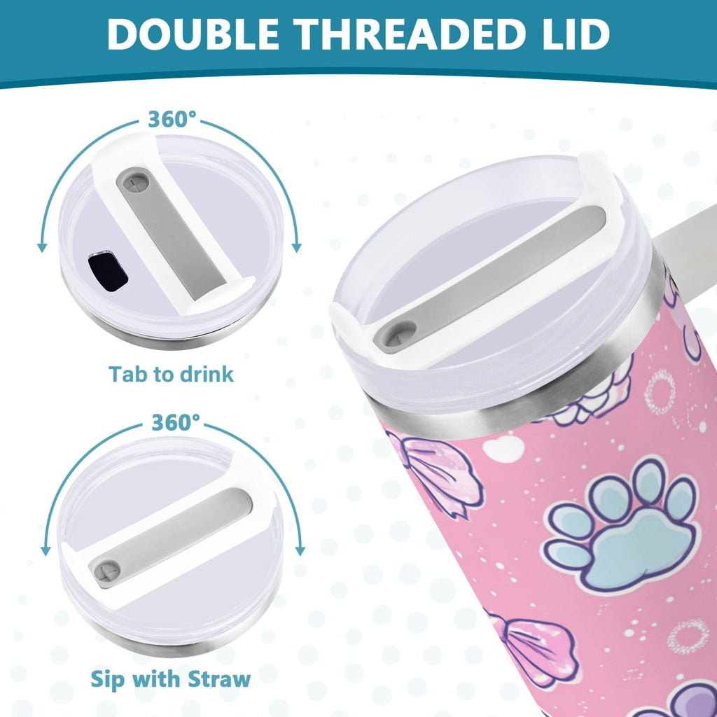 30 oz Insulated Stainless Steel Tumbler Double Wall Stainless Steel Tumbler with 2-Way Drinking Dog Paw Prints and Bows Edition-IJEB