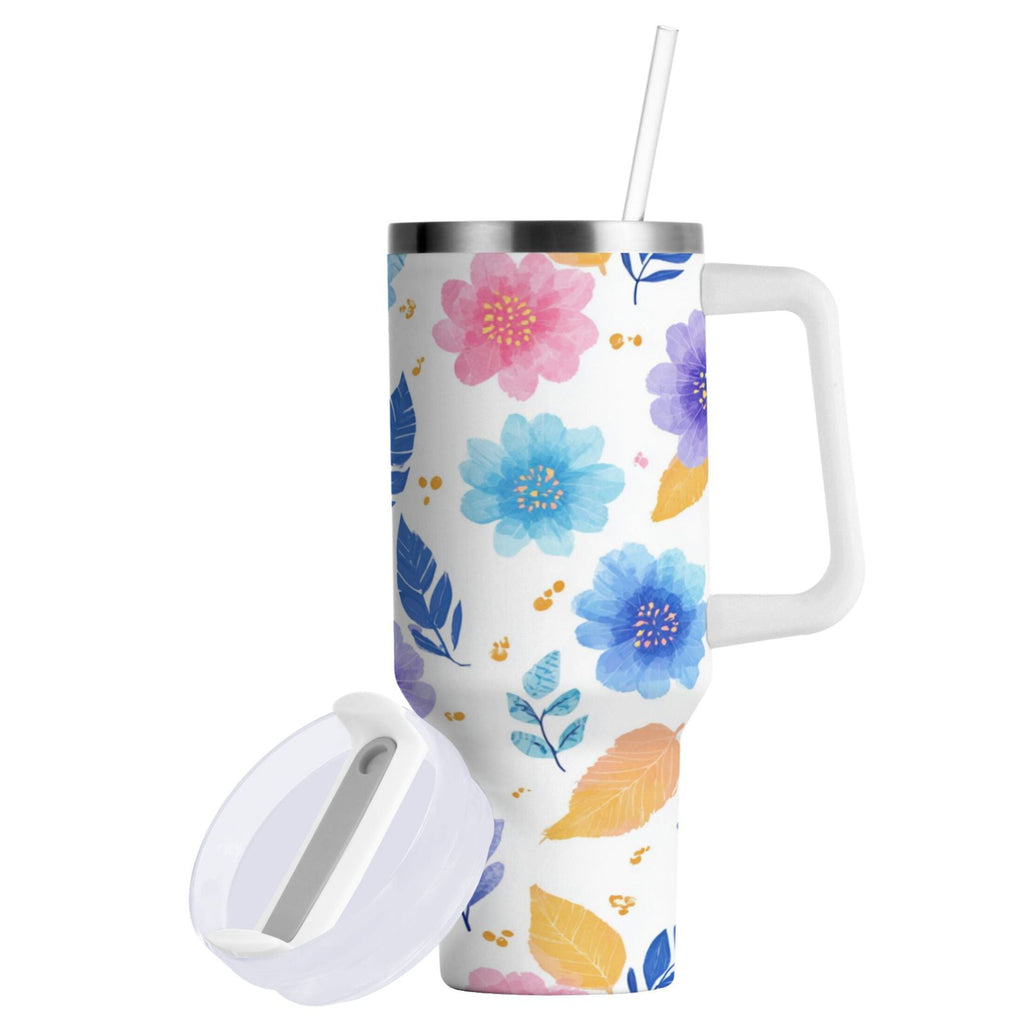 30 oz Insulated Stainless Steel Tumbler Double Wall Stainless Steel Tumbler with 2-Way Drinking Blue and Purple Flowers Edition-VO3K