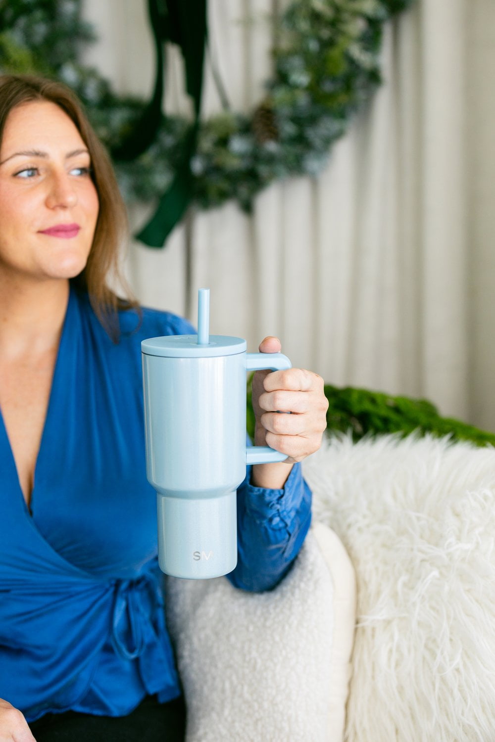 Simple Modern 30 fl oz Insulated Stainless Steel Trek Tumbler with Straw Lid | Seaglass Sage and Cream Checkmate Edition-16A6
