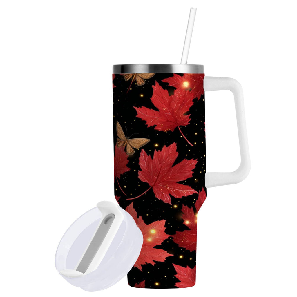 40 oz Insulated Stainless Steel Tumbler Double Wall Stainless Steel Tumbler with 2-Way Drinking Maple Leaves and Fireflies Edition-UWTD