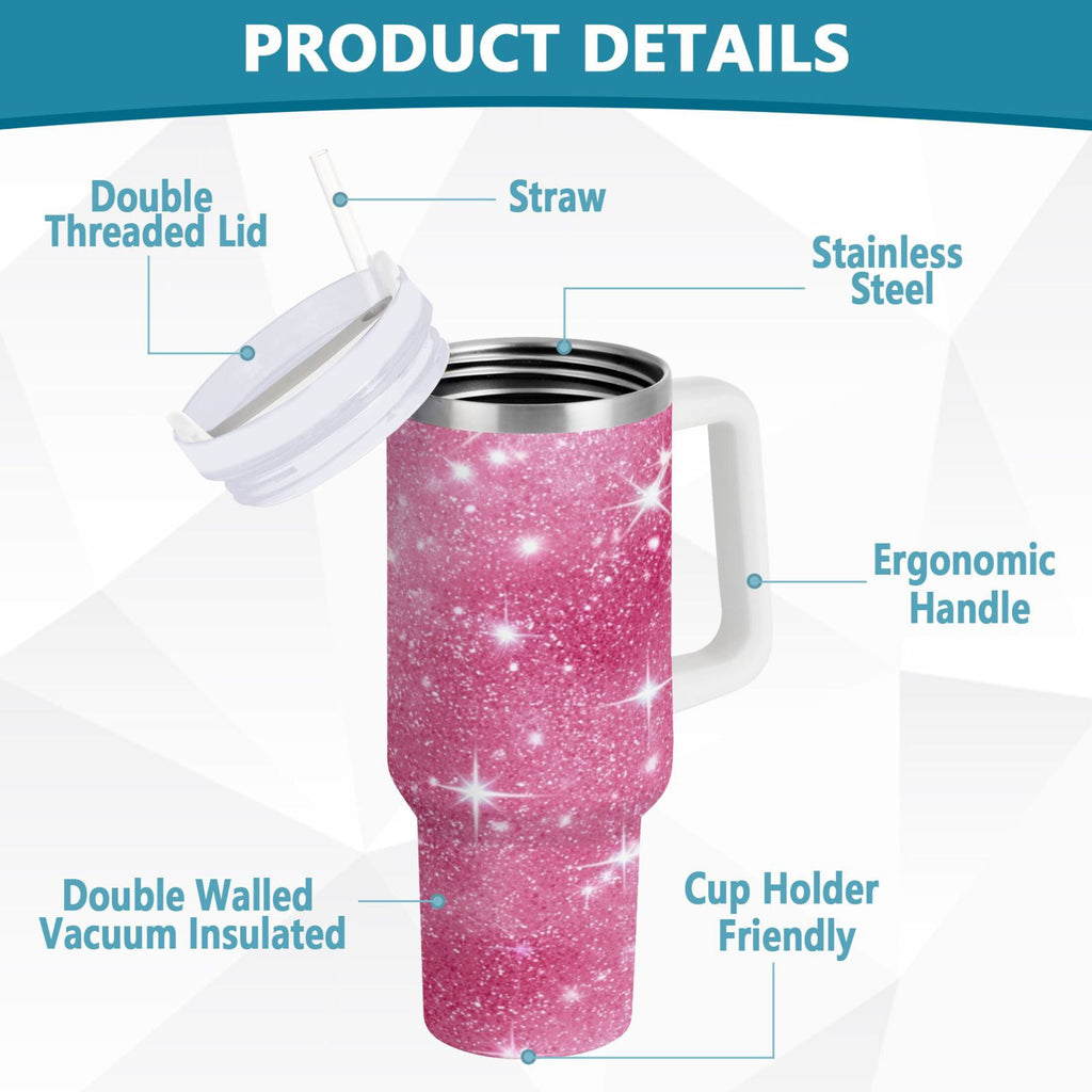 40 oz Insulated Stainless Steel Tumbler Double Wall Stainless Steel Tumbler with 2-Way Drinking Pink Glitter Background Edition-Z74Z