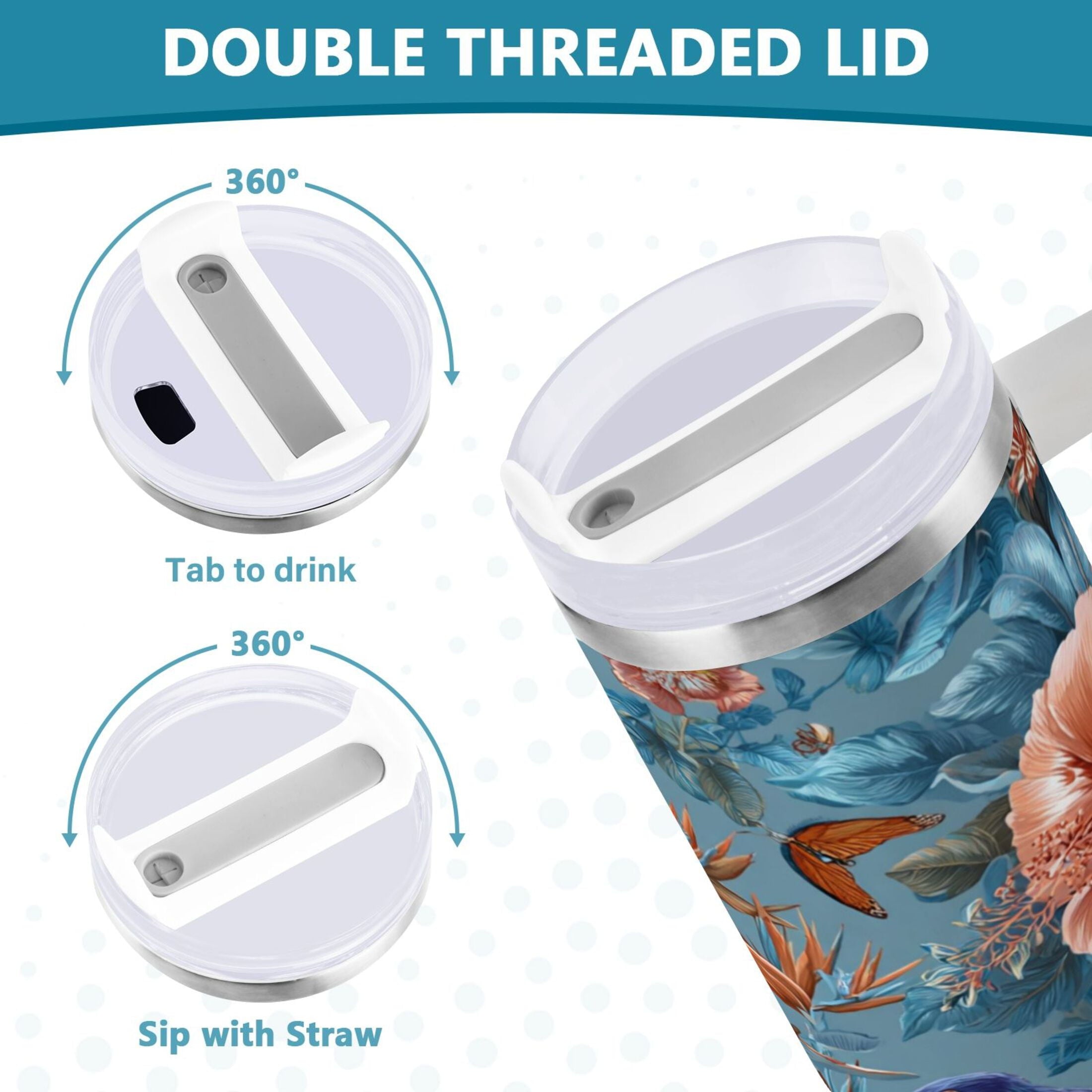 30 oz Insulated Stainless Steel Tumbler Double Wall Stainless Steel Tumbler with 2-Way Drinking Birds and Flowers Edition-7NR3