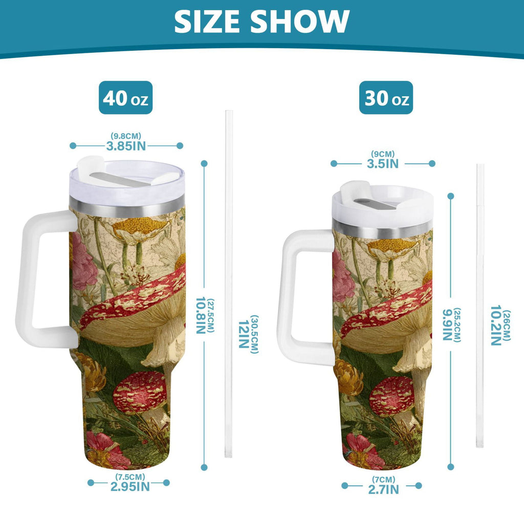 30 oz Insulated Stainless Steel Tumbler Double Wall Stainless Steel Tumbler with 2-Way Drinking Red Mushrooms with Flowers Edition-A8F4