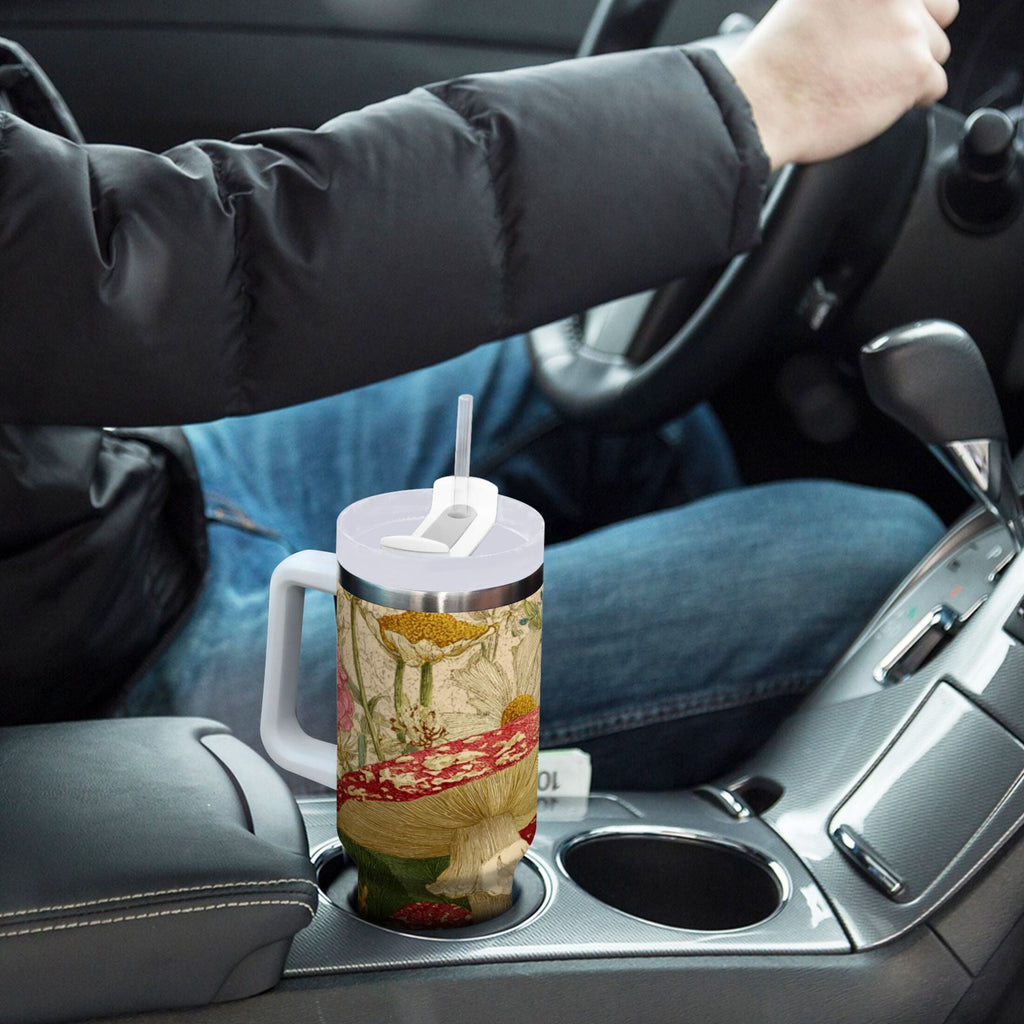 30 oz Insulated Stainless Steel Tumbler Double Wall Stainless Steel Tumbler with 2-Way Drinking Red Mushrooms with Flowers Edition-A8F4