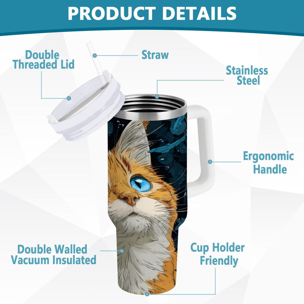 30 oz Insulated Stainless Steel Tumbler Double Wall Stainless Steel Tumbler with 2-Way Drinking Orange Cat with Blue Eyes Edition-Y7S0