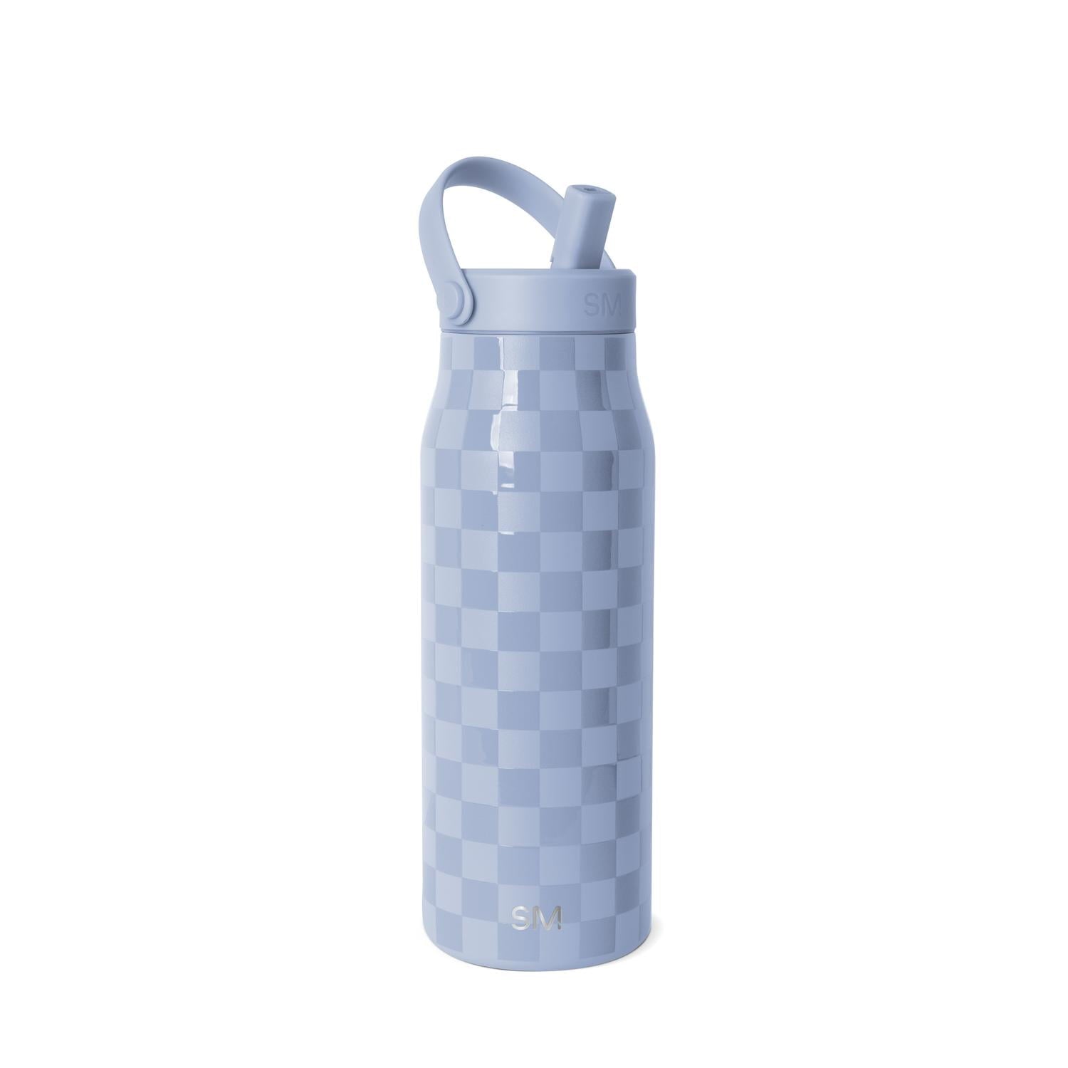 Simple Modern 34 fl oz Insulated Stainless Steel Mesa Wide Mouth Water Bottle with Handle and Push Button Straw Lid | Mystifying Blue Checkmate Edition-YYSP