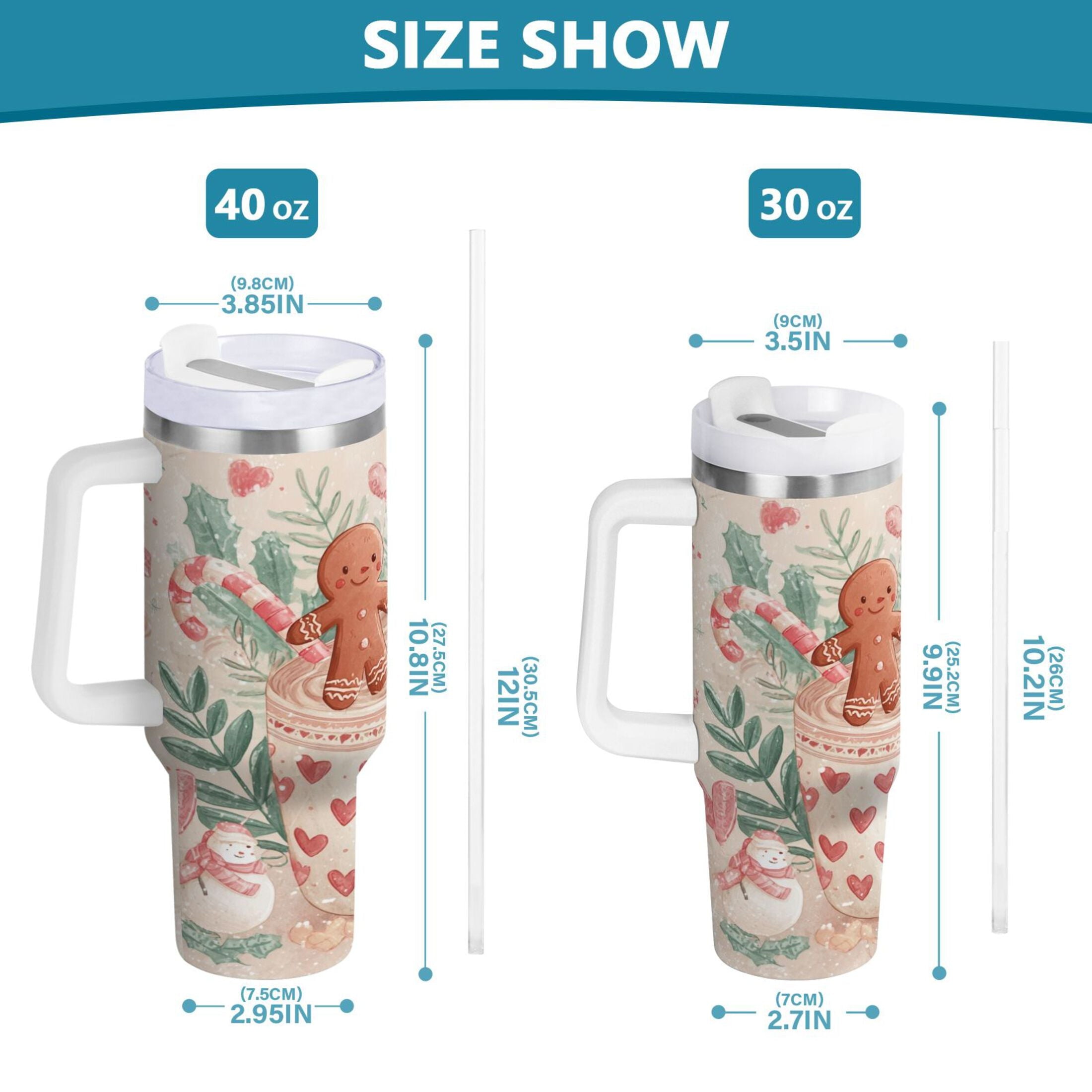 30 oz Insulated Stainless Steel Tumbler Double Wall Stainless Steel Tumbler with 2-Way Drinking Cute Christmas Design Edition-MQZW