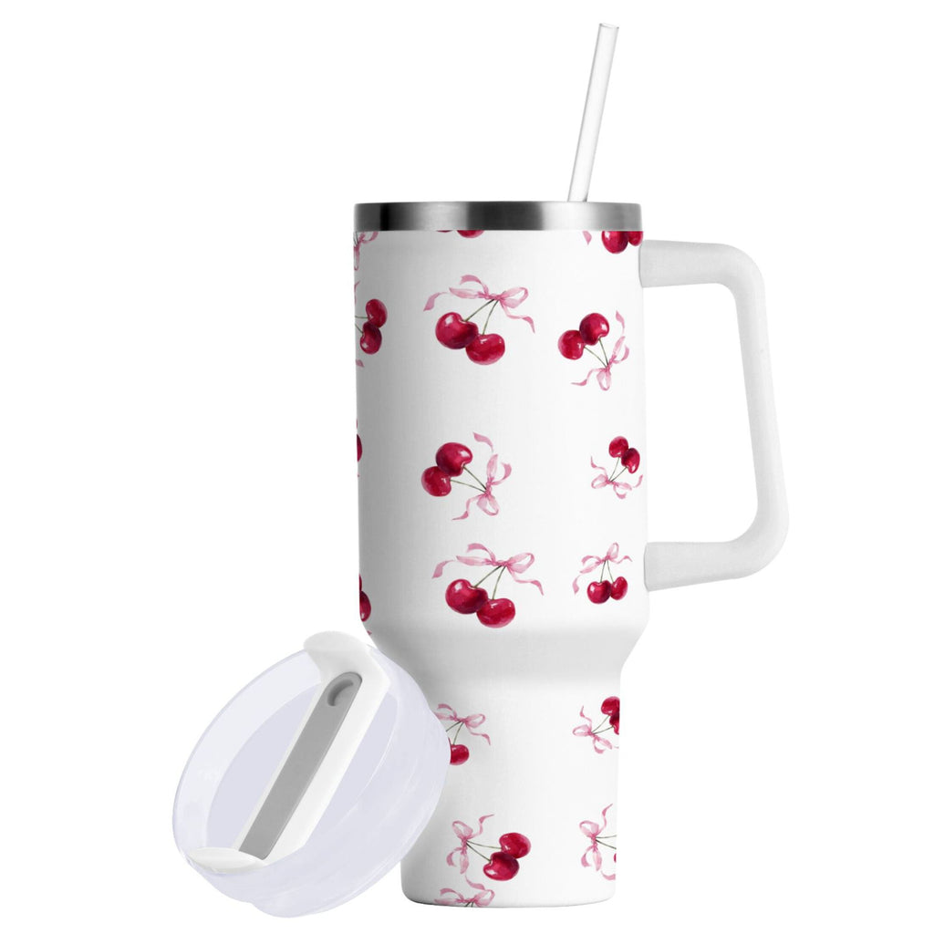 30 oz Insulated Stainless Steel Tumbler Double Wall Stainless Steel Tumbler with 2-Way Drinking Watercolor Cherries Pattern Edition-CFP1