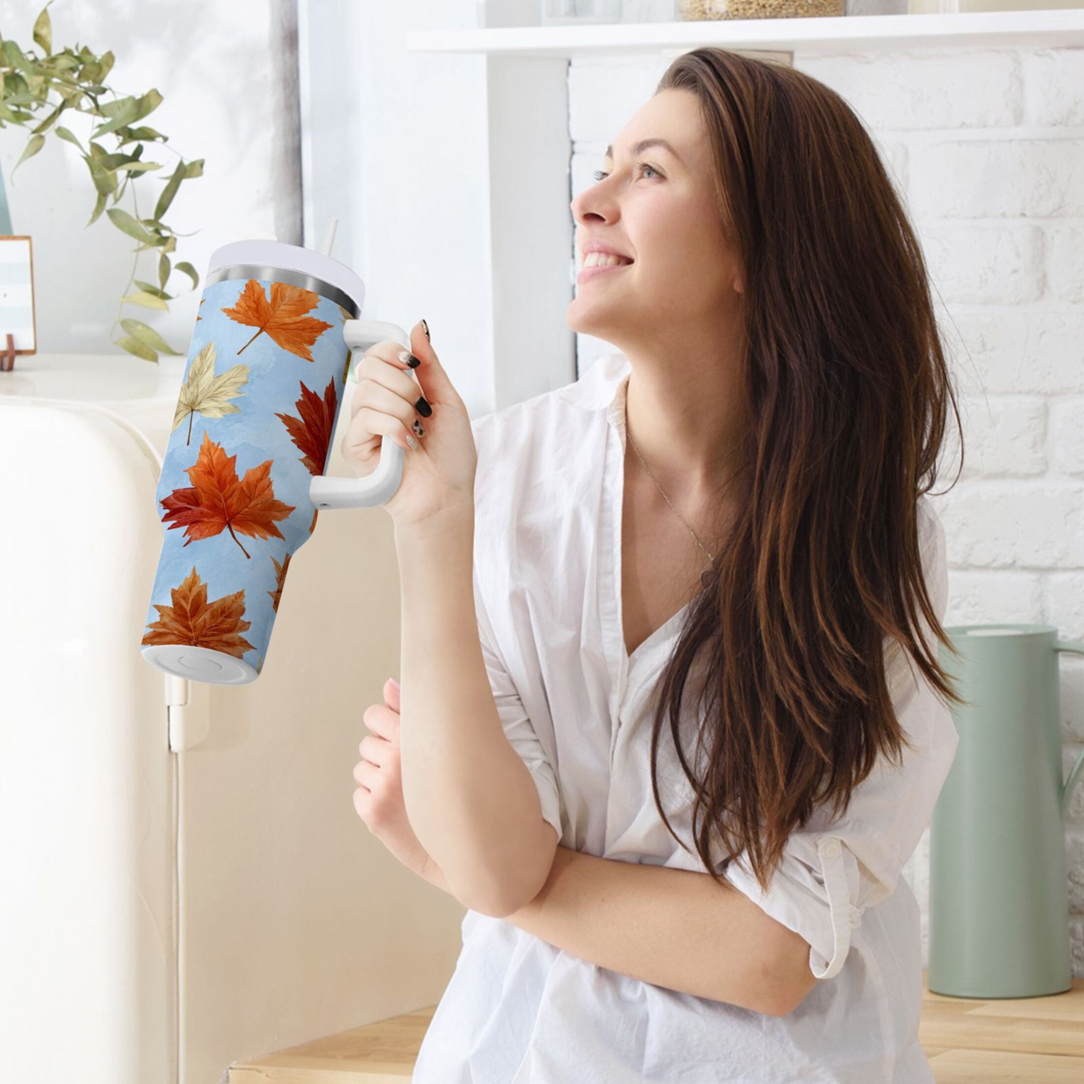 30 oz Insulated Stainless Steel Tumbler Double Wall Stainless Steel Tumbler with 2-Way Drinking Autumn Maple Leaves Edition-7CHJ