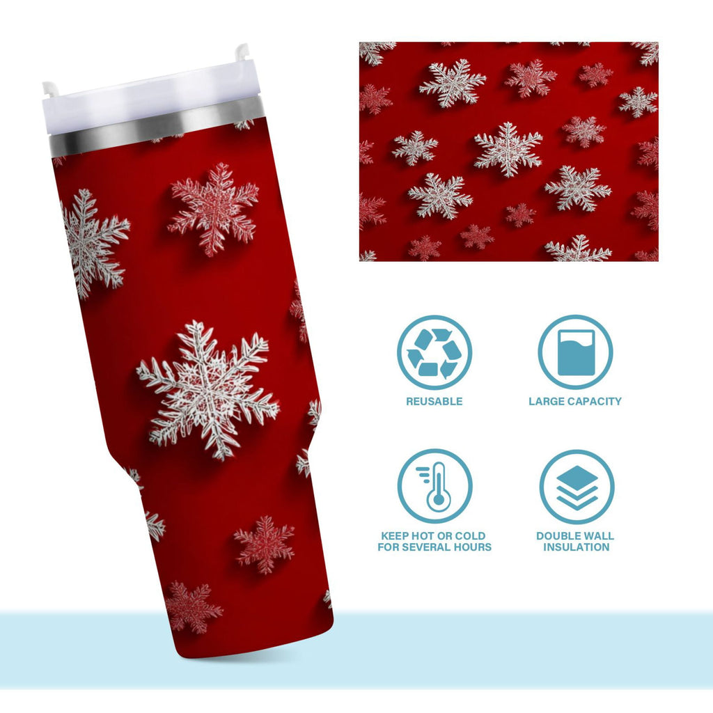 30 oz Insulated Stainless Steel Tumbler Double Wall Stainless Steel Tumbler with 2-Way Drinking Red and White Snowflakes Edition-3O35