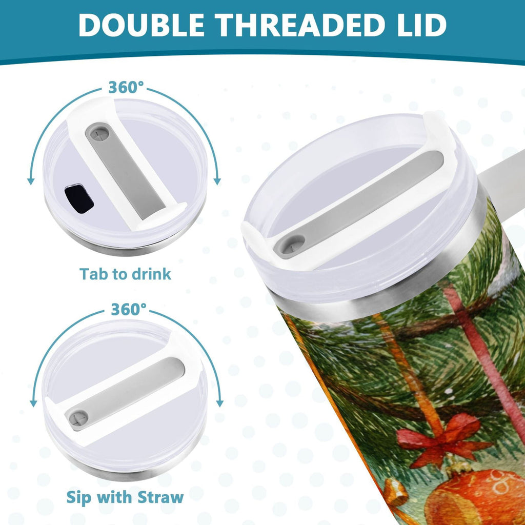 30 oz Insulated Stainless Steel Tumbler Double Wall Stainless Steel Tumbler with 2-Way Drinking Christmas Ornaments Watercolor Painting Edition-MGMU
