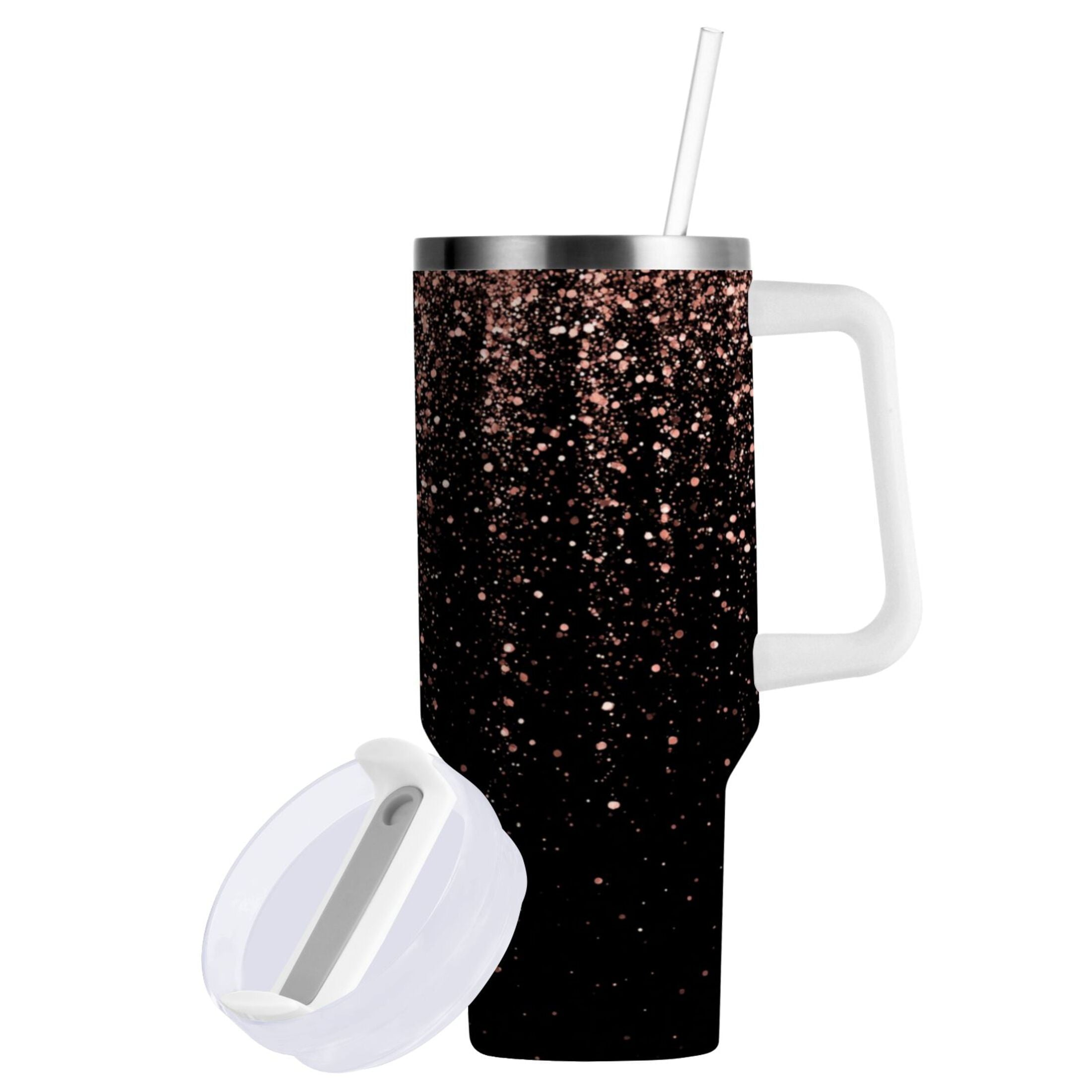 40 oz Insulated Stainless Steel Tumbler Double Wall Stainless Steel Tumbler with 2-Way Drinking Rose Gold Glitter Edition-6OMJ