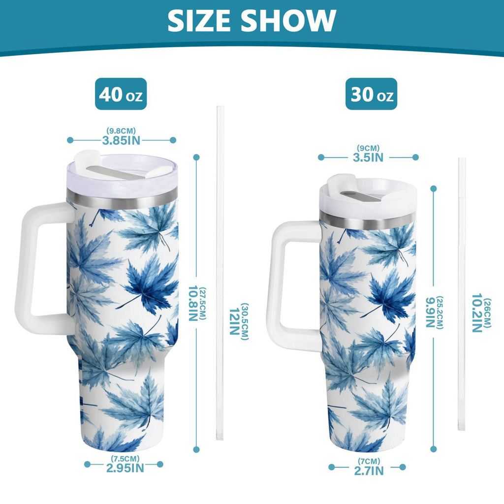30 oz Insulated Stainless Steel Tumbler Double Wall Stainless Steel Tumbler with 2-Way Drinking Abstract Blue Maple Leaves Edition-19WP