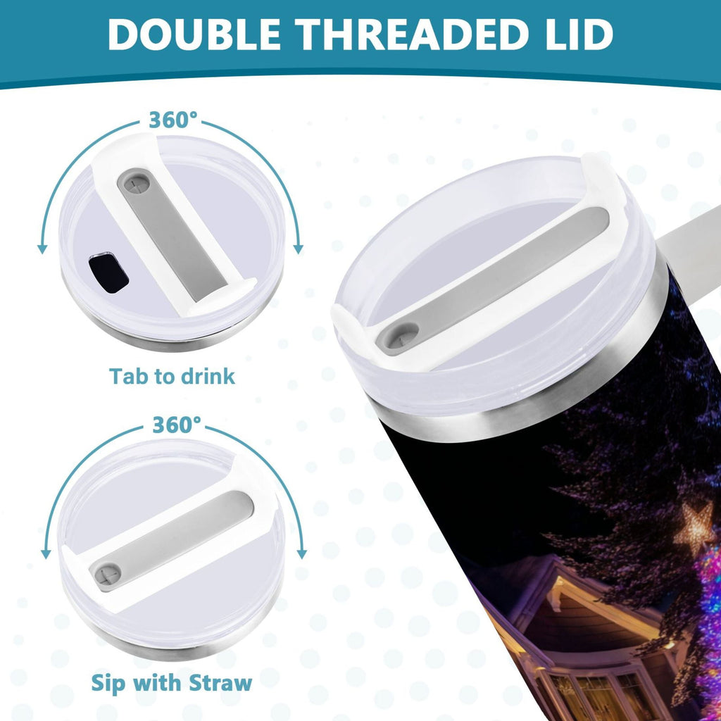 40 oz Insulated Stainless Steel Tumbler Double Wall Stainless Steel Tumbler with 2-Way Drinking Christmas Trees with Lights Edition-GDV6