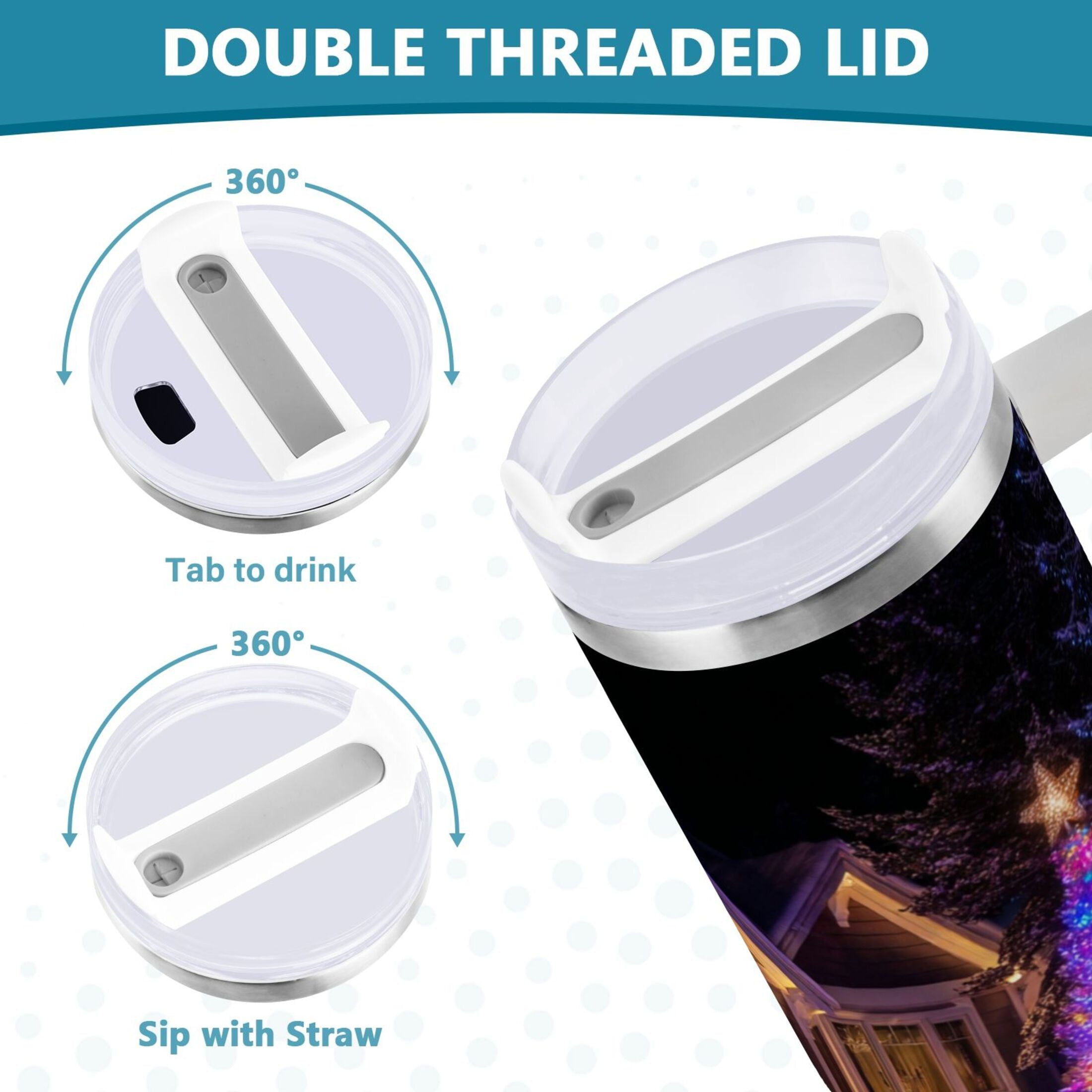40 oz Insulated Stainless Steel Tumbler Double Wall Stainless Steel Tumbler with 2-Way Drinking Christmas Trees with Lights Edition-GDV6