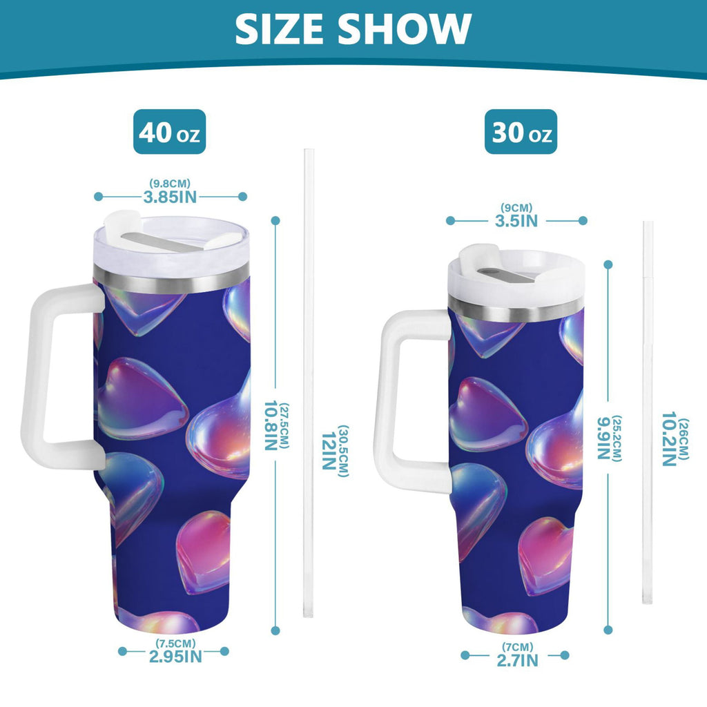 30 oz Insulated Stainless Steel Tumbler Double Wall Stainless Steel Tumbler with 2-Way Drinking Pink-purple Hearts Edition-B44E