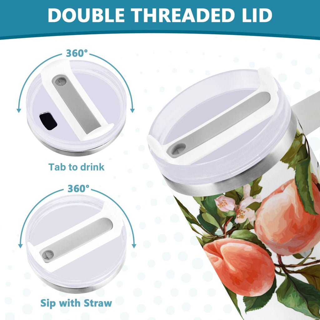30 oz Insulated Stainless Steel Tumbler Double Wall Stainless Steel Tumbler with 2-Way Drinking Peach Fruit Pattern Edition-M2ZA
