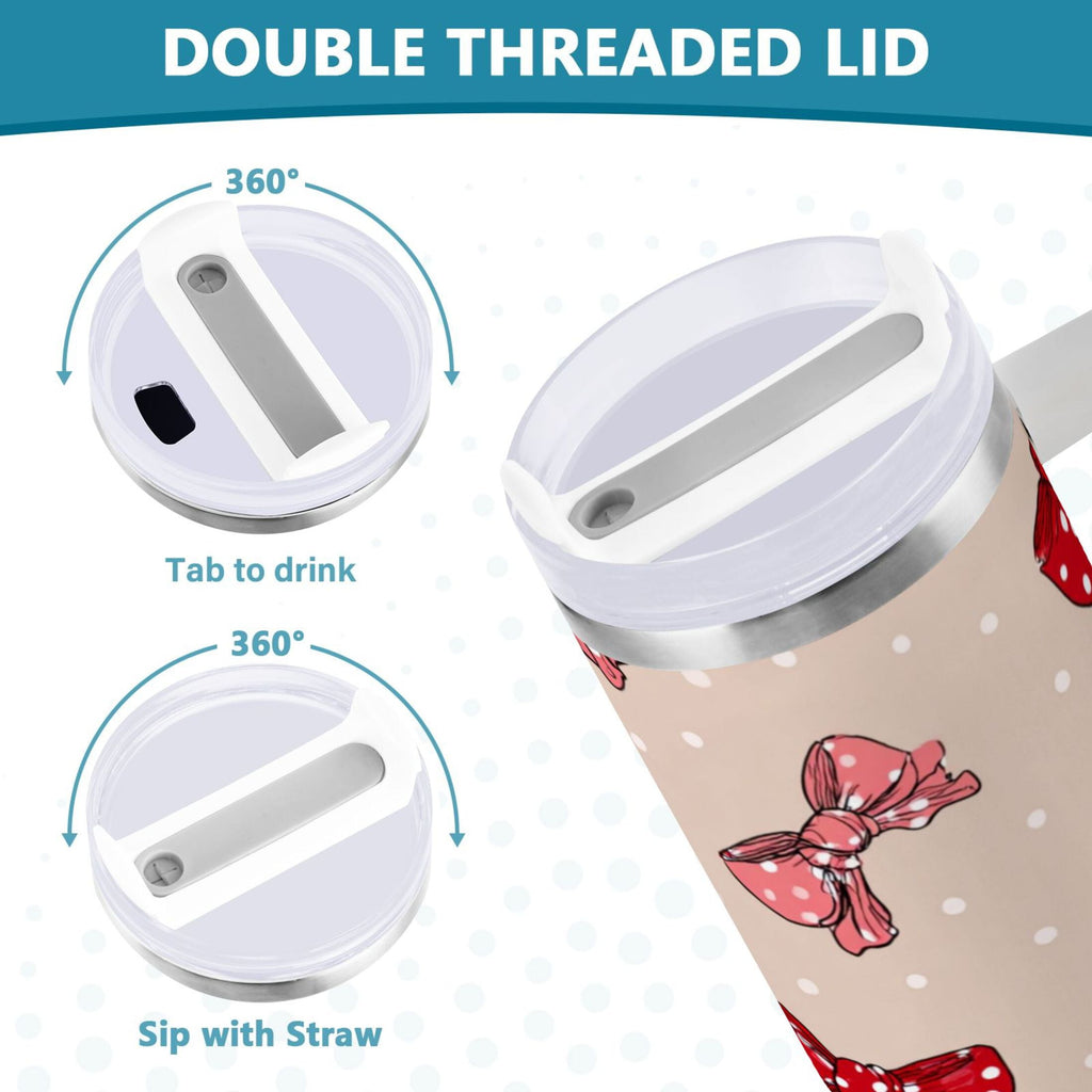 30 oz Insulated Stainless Steel Tumbler Double Wall Stainless Steel Tumbler with 2-Way Drinking Cute Red Bows Pattern Edition-YMU3