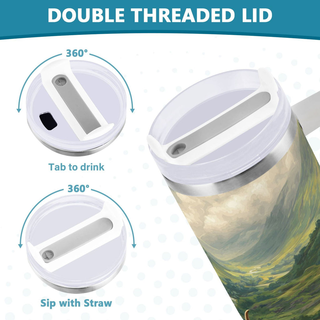 30 oz Insulated Stainless Steel Tumbler Double Wall Stainless Steel Tumbler with 2-Way Drinking Cow in Green Rolling Hills Edition-S5Y4