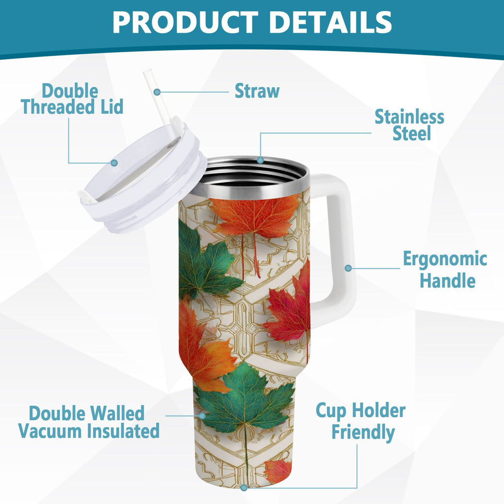 30 oz Insulated Stainless Steel Tumbler Double Wall Stainless Steel Tumbler with 2-Way Drinking Green and Red Maple Leaves Edition-5Z5P
