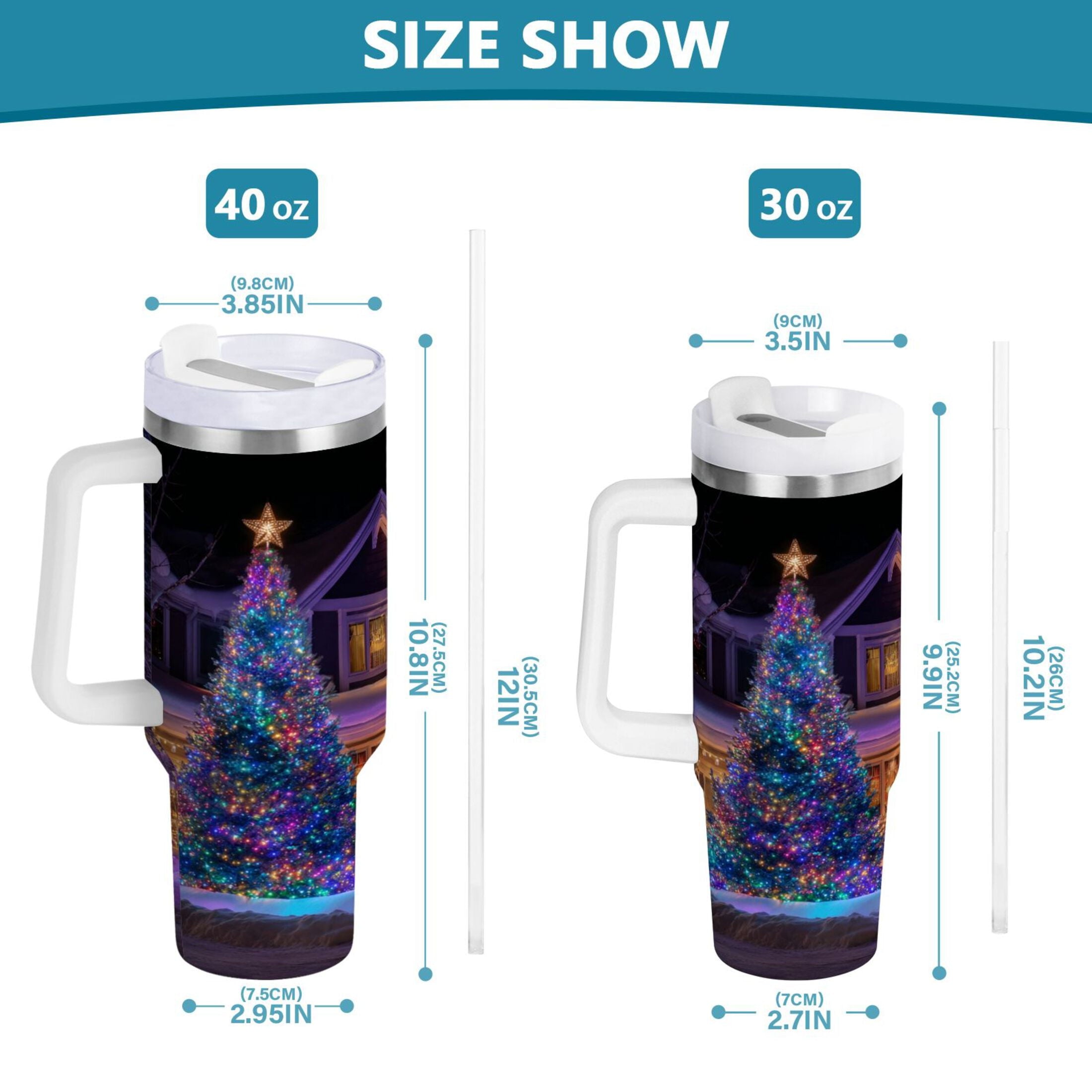 40 oz Insulated Stainless Steel Tumbler Double Wall Stainless Steel Tumbler with 2-Way Drinking Christmas Trees with Lights Edition-GDV6