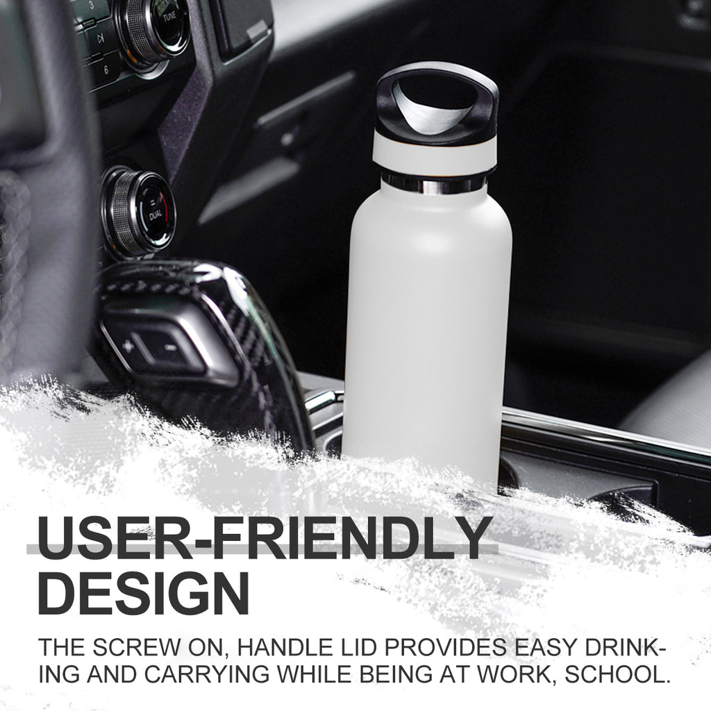 LIFE'S EASY 20 oz. Sports Insulated Water Bottle with Lid. Stainless Steel Vacuum Double Wall Thermo for Modern Hot and Cold Drinks, Simple Metal Hydro Canteen for Travel Men and Women (White) Edition-T4VT