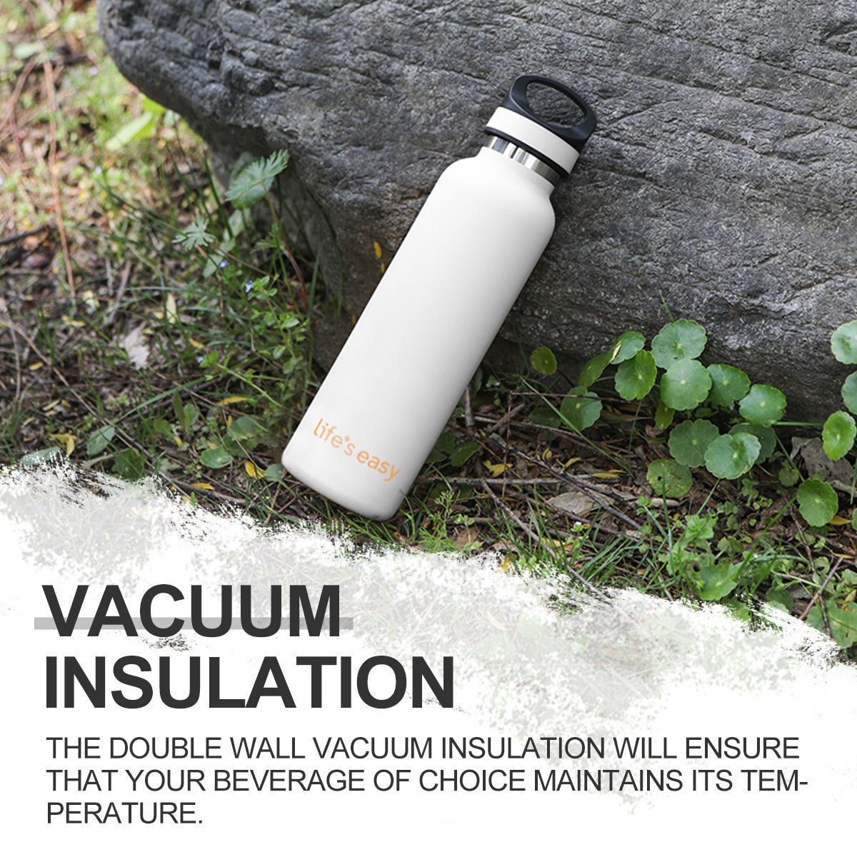 LIFE'S EASY 20 oz. Sports Insulated Water Bottle with Lid. Stainless Steel Vacuum Double Wall Thermo for Modern Hot and Cold Drinks, Simple Metal Hydro Canteen for Travel Men and Women (White) Edition-T4VT