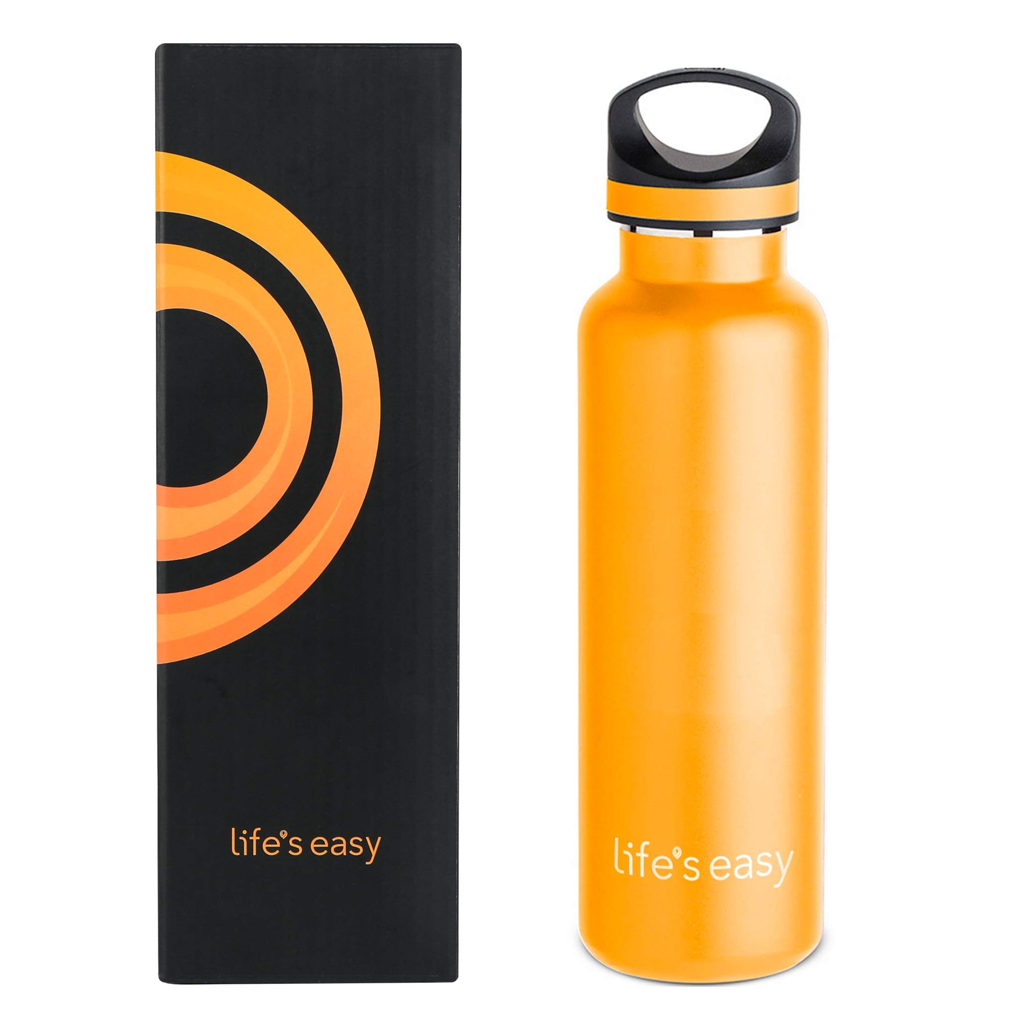 LIFE'S EASY 20 oz. Sports Insulated Water Bottle with Lid. Stainless Steel Vacuum Double Wall Thermo for Modern Hot and Cold Drinks, Simple Metal Hydro Canteen for Travel Men and Women (White) Edition-T4VT