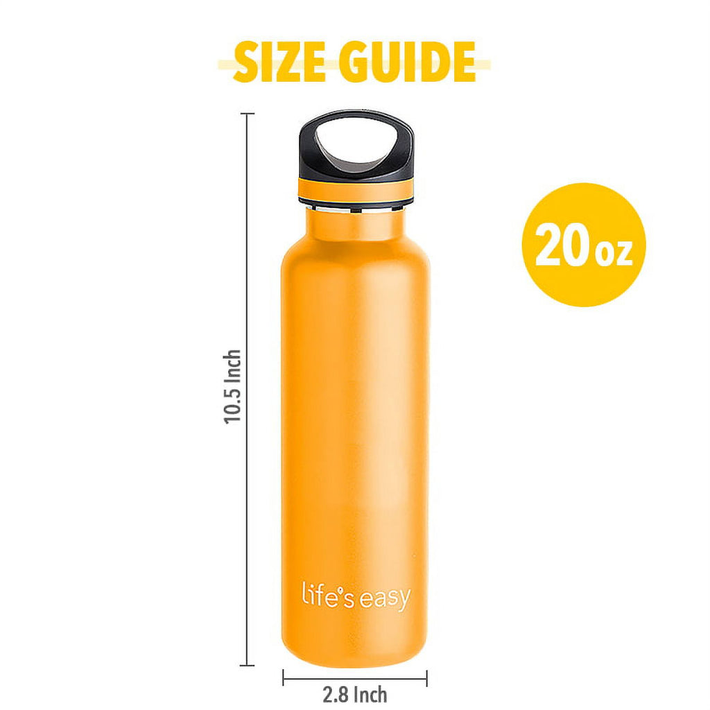 LIFE'S EASY 20 oz. Sports Insulated Water Bottle with Lid. Stainless Steel Vacuum Double Wall Thermo for Modern Hot and Cold Drinks, Simple Metal Hydro Canteen for Travel Men and Women (White) Edition-T4VT