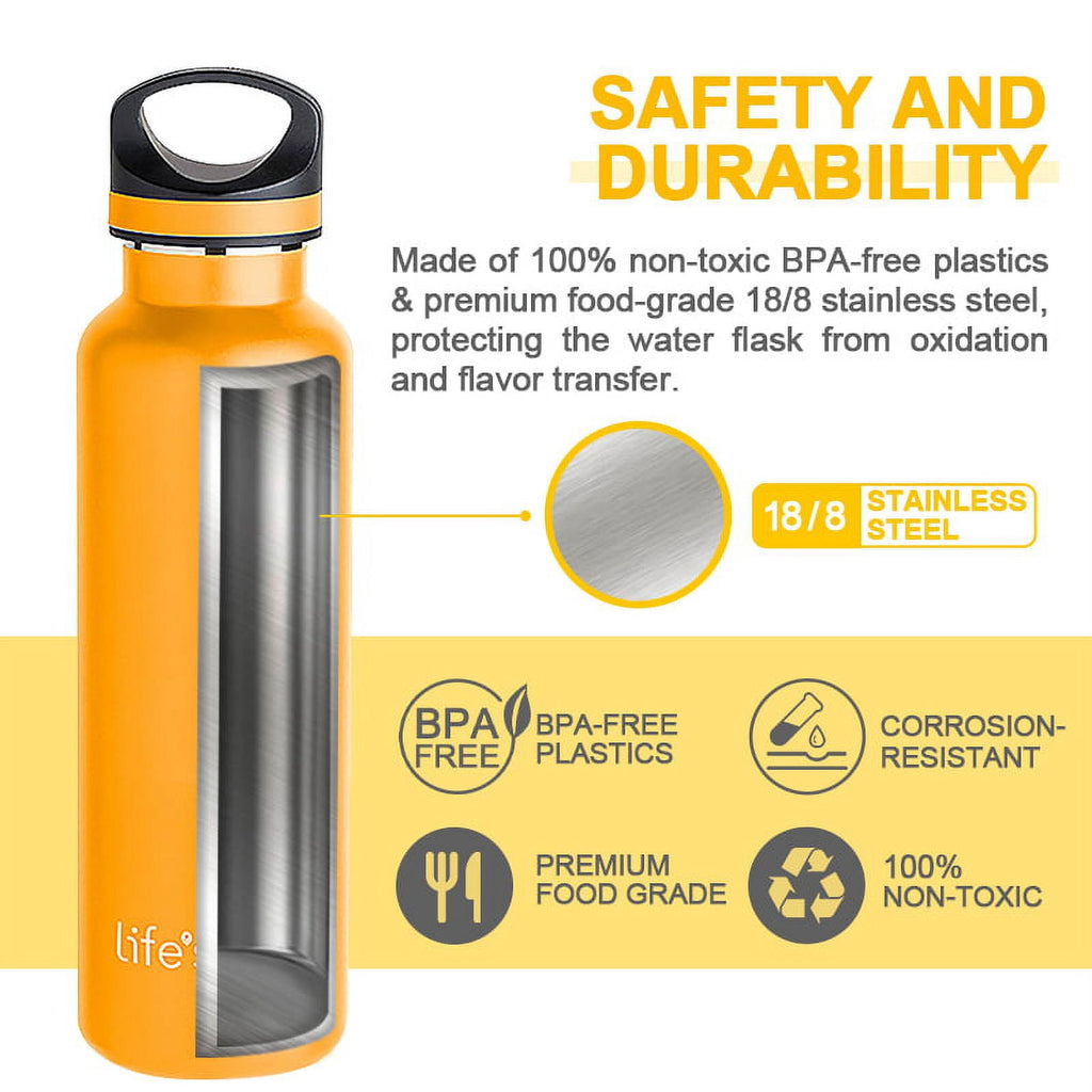 LIFE'S EASY 20 oz. Sports Insulated Water Bottle with Lid. Stainless Steel Vacuum Double Wall Thermo for Modern Hot and Cold Drinks, Simple Metal Hydro Canteen for Travel Men and Women (White) Edition-T4VT