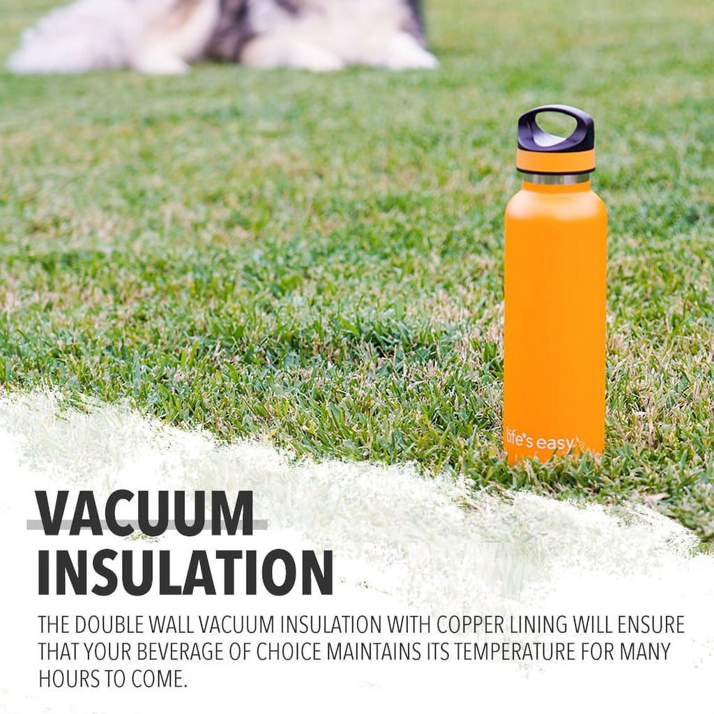 LIFE'S EASY 20 oz. Sports Insulated Water Bottle with Lid. Stainless Steel Vacuum Double Wall Thermo for Modern Hot and Cold Drinks, Simple Metal Hydro Canteen for Travel Men and Women (White) Edition-T4VT