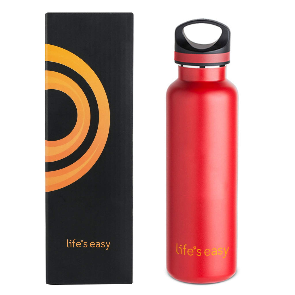 LIFE'S EASY 20 oz. Sports Insulated Water Bottle with Lid. Stainless Steel Vacuum Double Wall Thermo for Modern Hot and Cold Drinks, Simple Metal Hydro Canteen for Travel Men and Women (White) Edition-T4VT