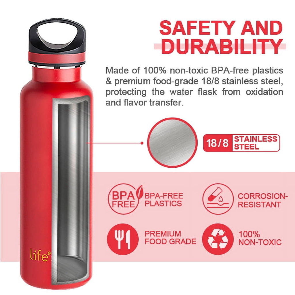 LIFE'S EASY 20 oz. Sports Insulated Water Bottle with Lid. Stainless Steel Vacuum Double Wall Thermo for Modern Hot and Cold Drinks, Simple Metal Hydro Canteen for Travel Men and Women (White) Edition-T4VT