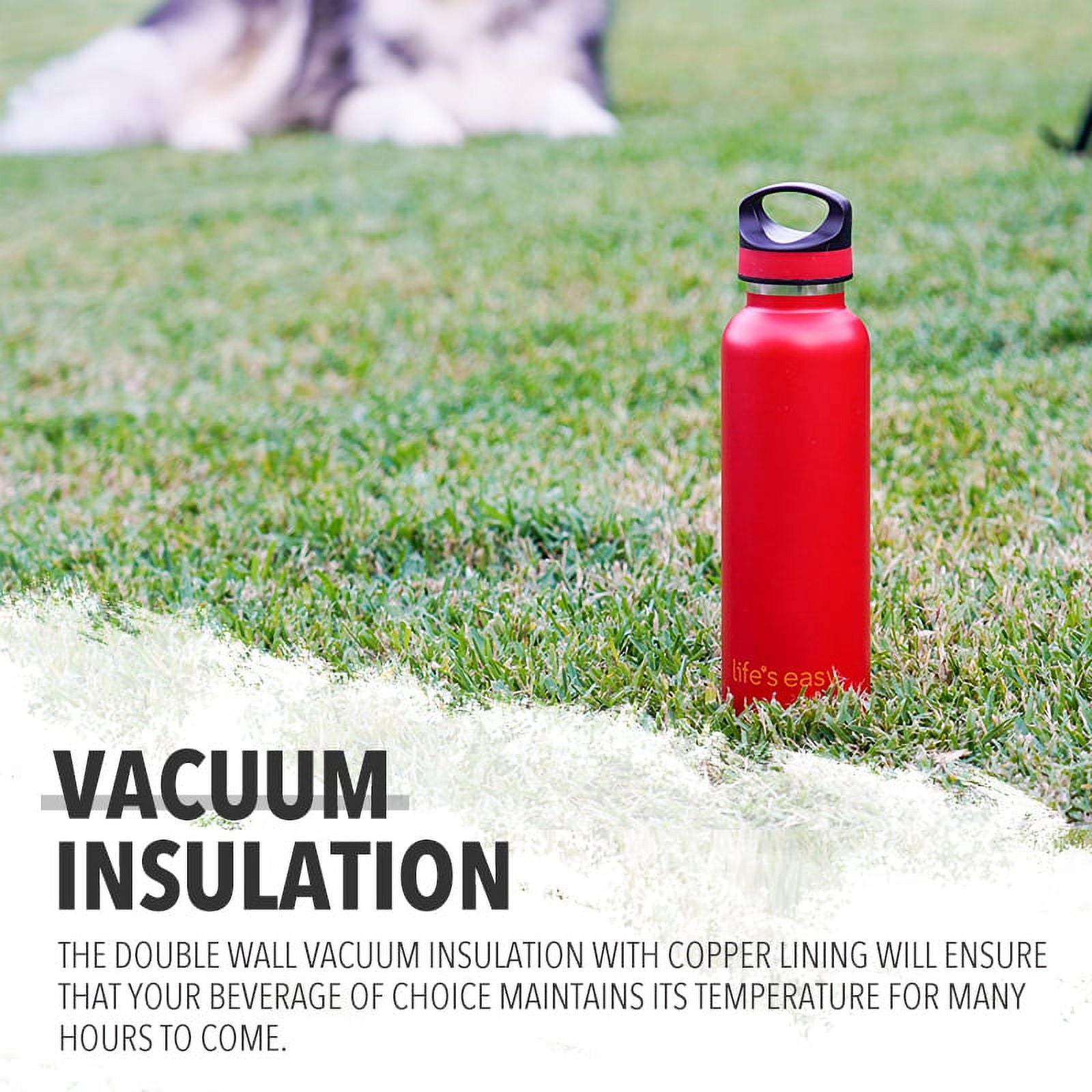 LIFE'S EASY 20 oz. Sports Insulated Water Bottle with Lid. Stainless Steel Vacuum Double Wall Thermo for Modern Hot and Cold Drinks, Simple Metal Hydro Canteen for Travel Men and Women (White) Edition-T4VT