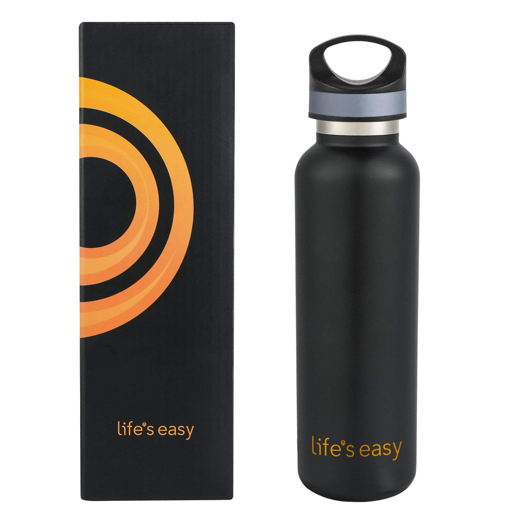 LIFE'S EASY 20 oz. Sports Insulated Water Bottle with Lid. Stainless Steel Vacuum Double Wall Thermo for Modern Hot and Cold Drinks, Simple Metal Hydro Canteen for Travel Men and Women (White) Edition-T4VT