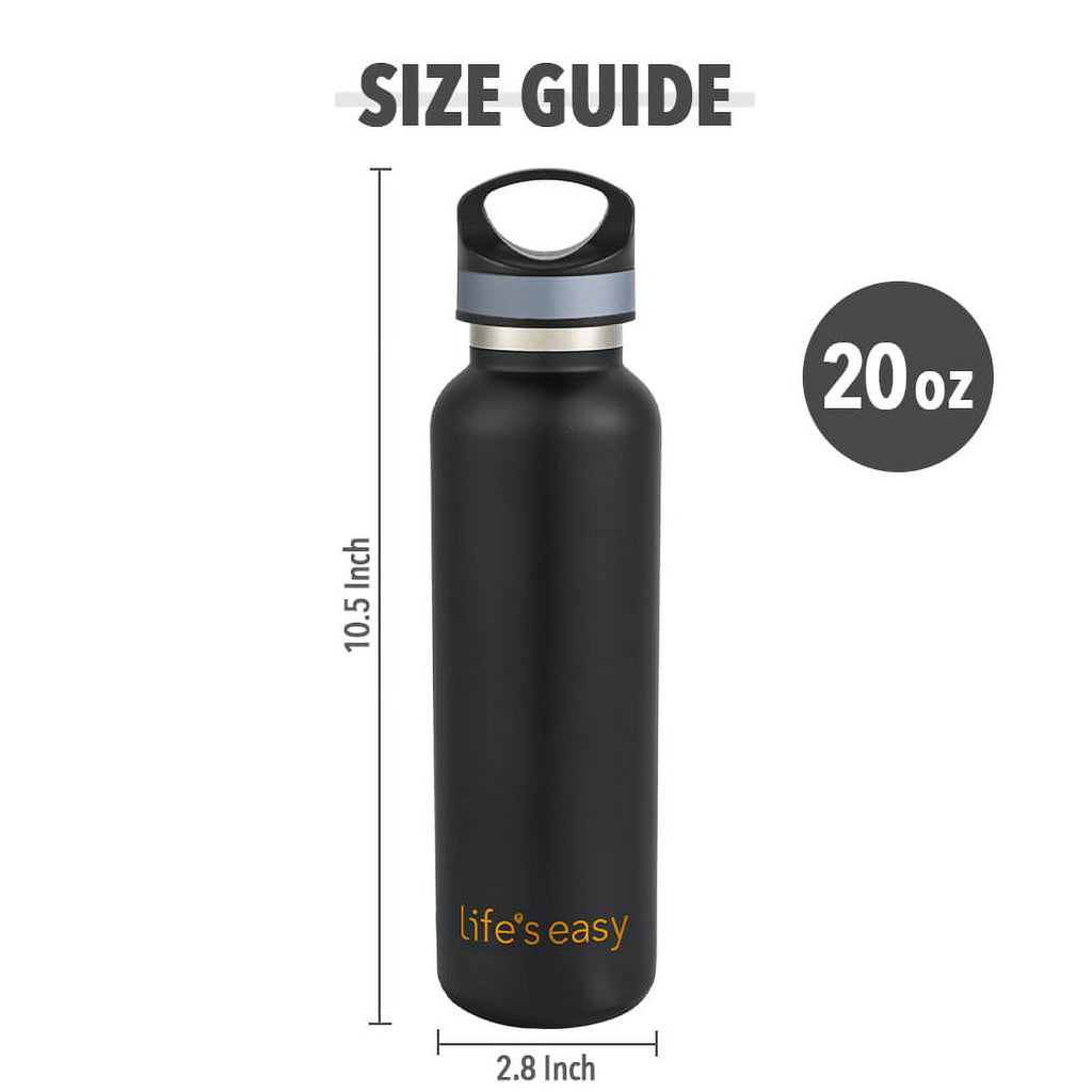 LIFE'S EASY 20 oz. Sports Insulated Water Bottle with Lid. Stainless Steel Vacuum Double Wall Thermo for Modern Hot and Cold Drinks, Simple Metal Hydro Canteen for Travel Men and Women (White) Edition-T4VT