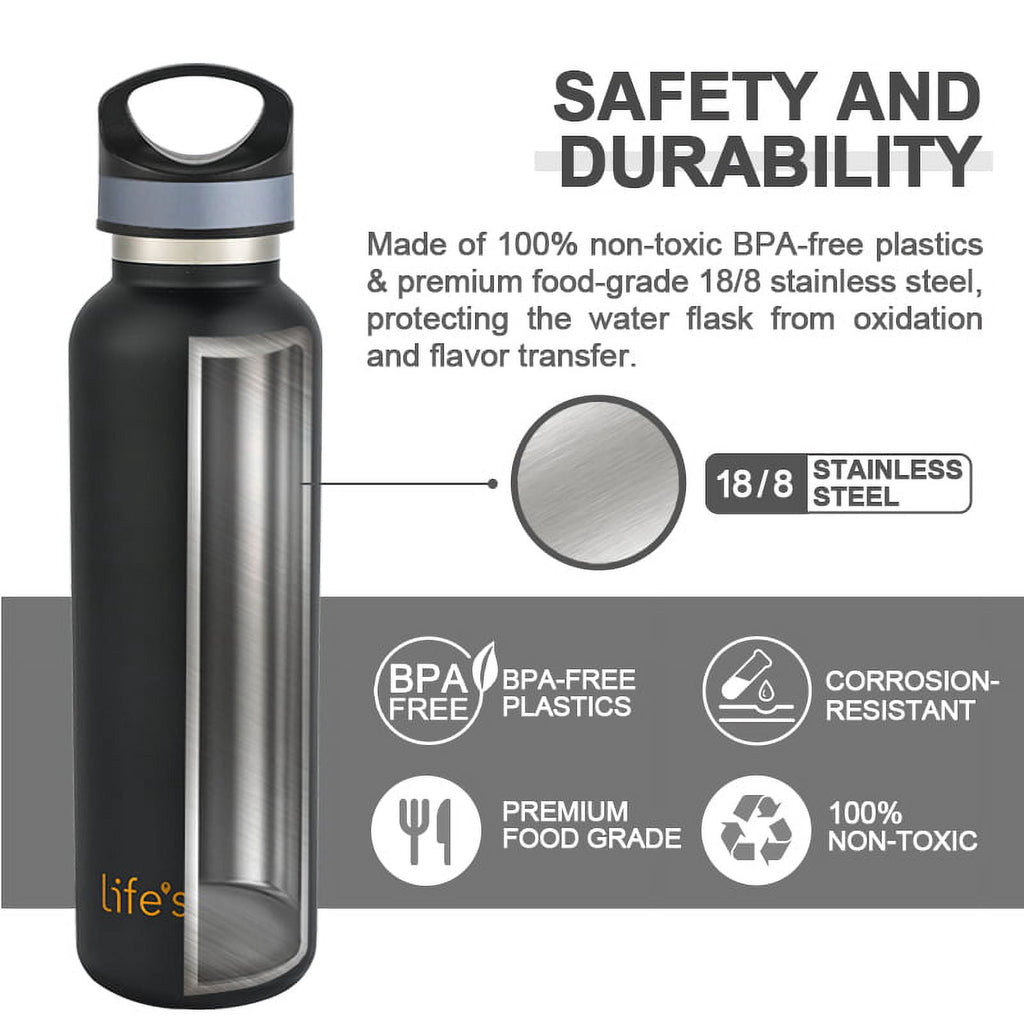 LIFE'S EASY 20 oz. Sports Insulated Water Bottle with Lid. Stainless Steel Vacuum Double Wall Thermo for Modern Hot and Cold Drinks, Simple Metal Hydro Canteen for Travel Men and Women (White) Edition-T4VT