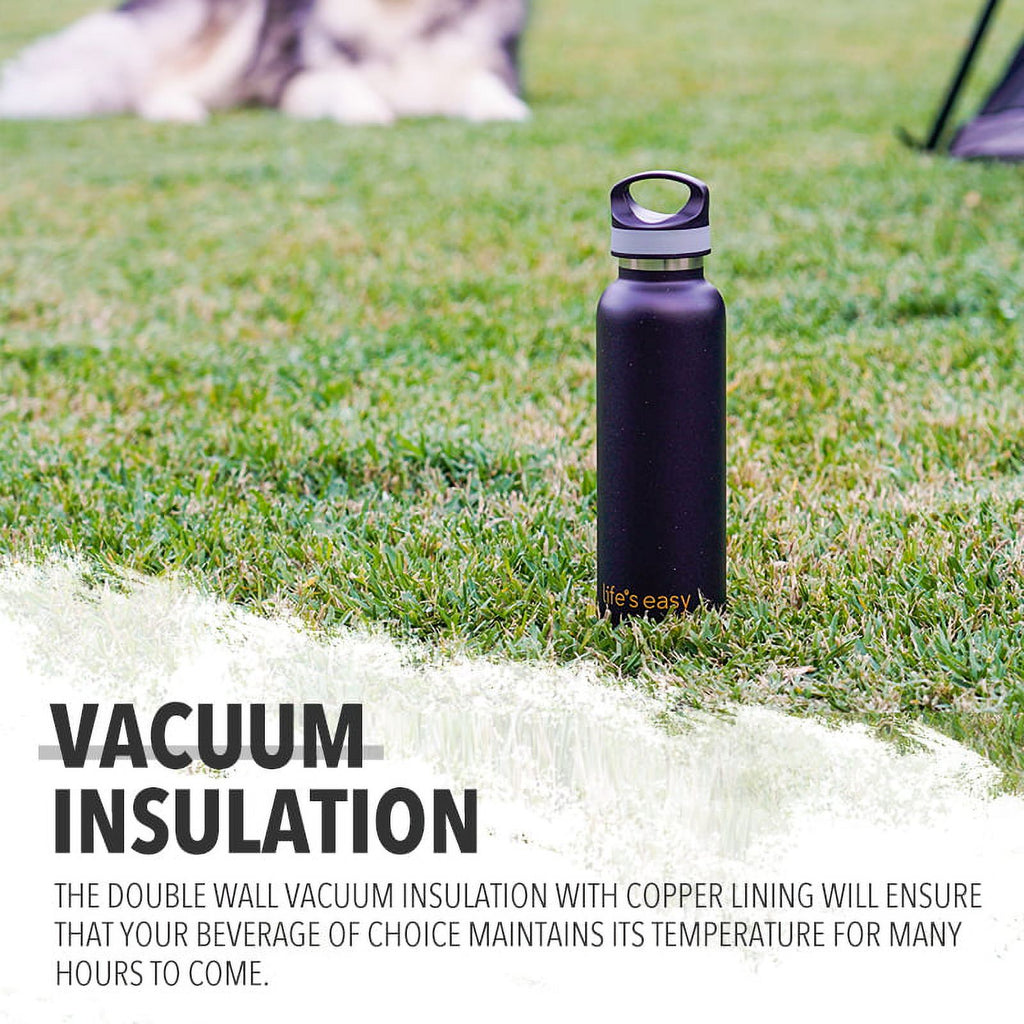 LIFE'S EASY 20 oz. Sports Insulated Water Bottle with Lid. Stainless Steel Vacuum Double Wall Thermo for Modern Hot and Cold Drinks, Simple Metal Hydro Canteen for Travel Men and Women (White) Edition-T4VT