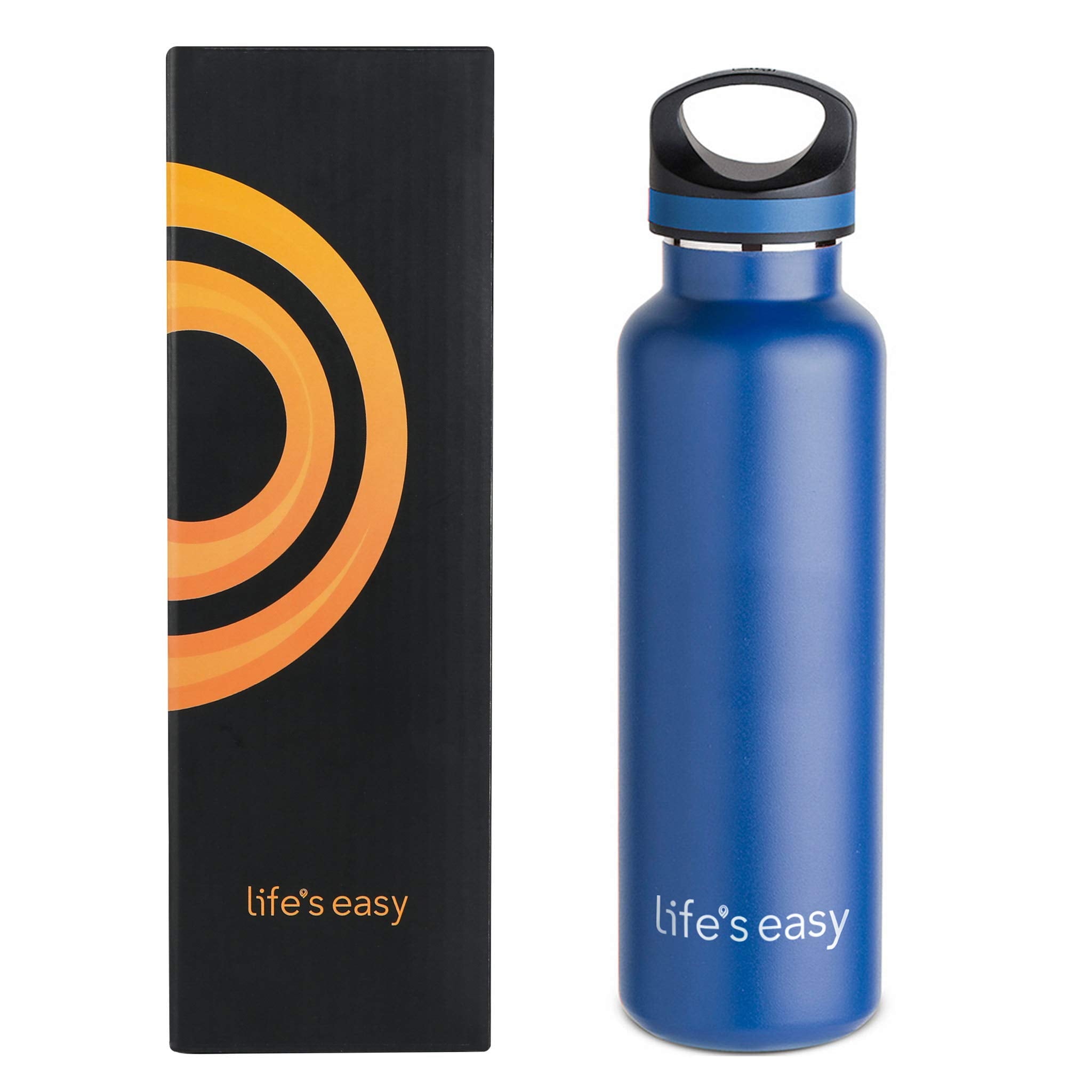 LIFE'S EASY 20 oz. Sports Insulated Water Bottle with Lid. Stainless Steel Vacuum Double Wall Thermo for Modern Hot and Cold Drinks, Simple Metal Hydro Canteen for Travel Men and Women (White) Edition-T4VT
